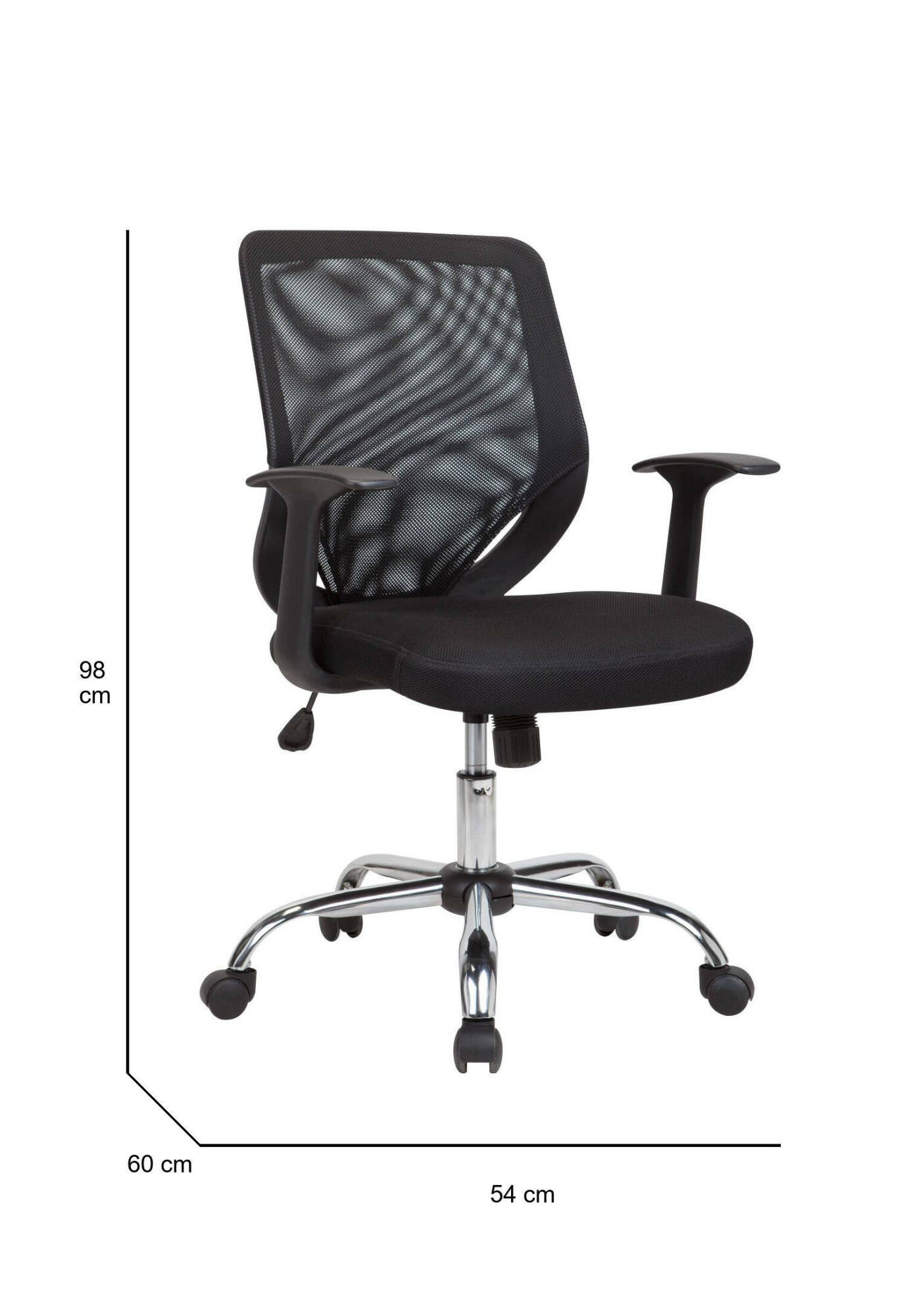 Image of Sedia da ufficio Baradili, Poltrona direzionale a rete con braccioli, Seduta ergonomica da ufficio, 60x54h90/98 cm, Nero