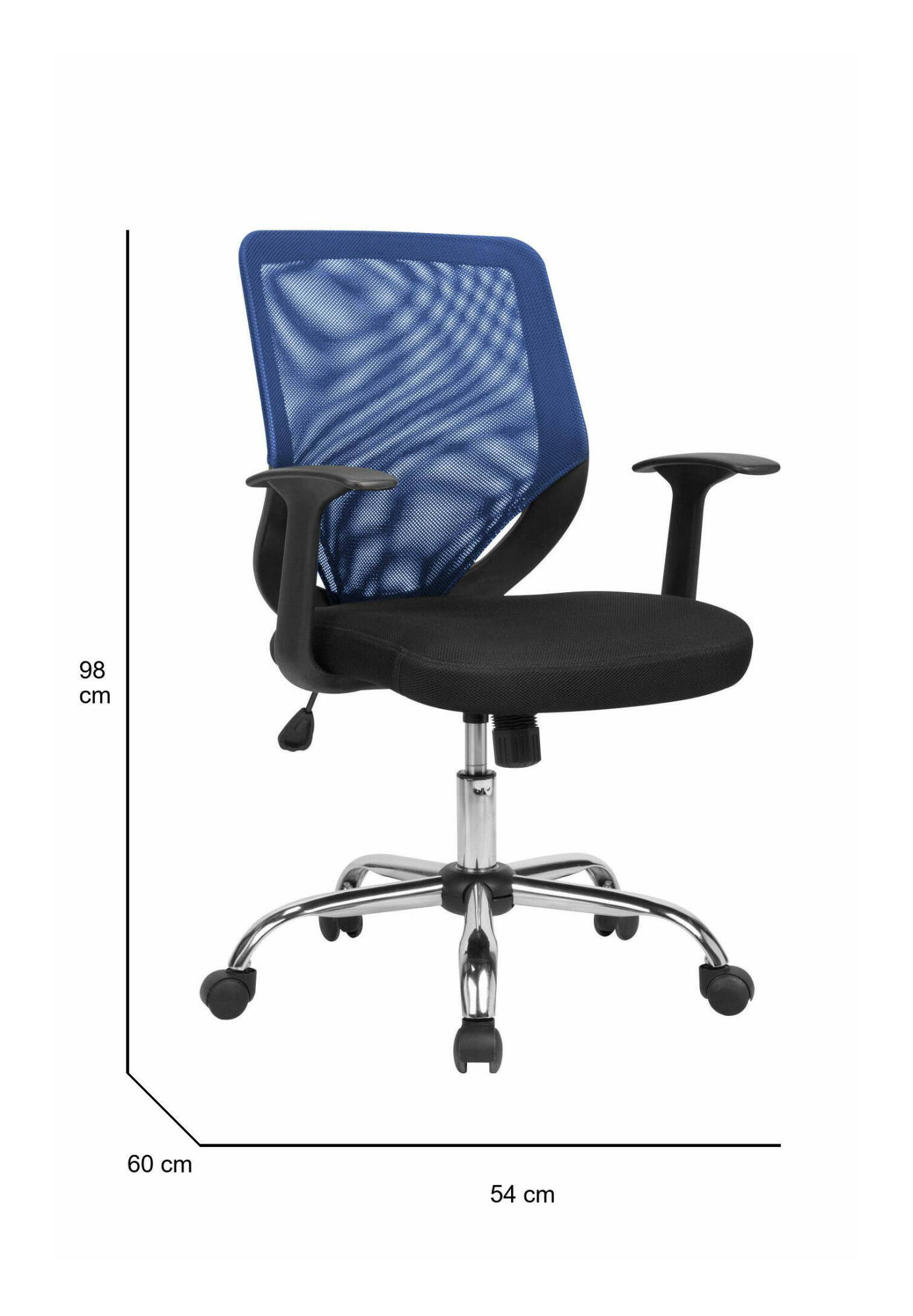 Image of Sedia da ufficio Baradili, Poltrona direzionale a rete con braccioli, Seduta ergonomica da ufficio, 60x54h90/98 cm, Nero e Blu