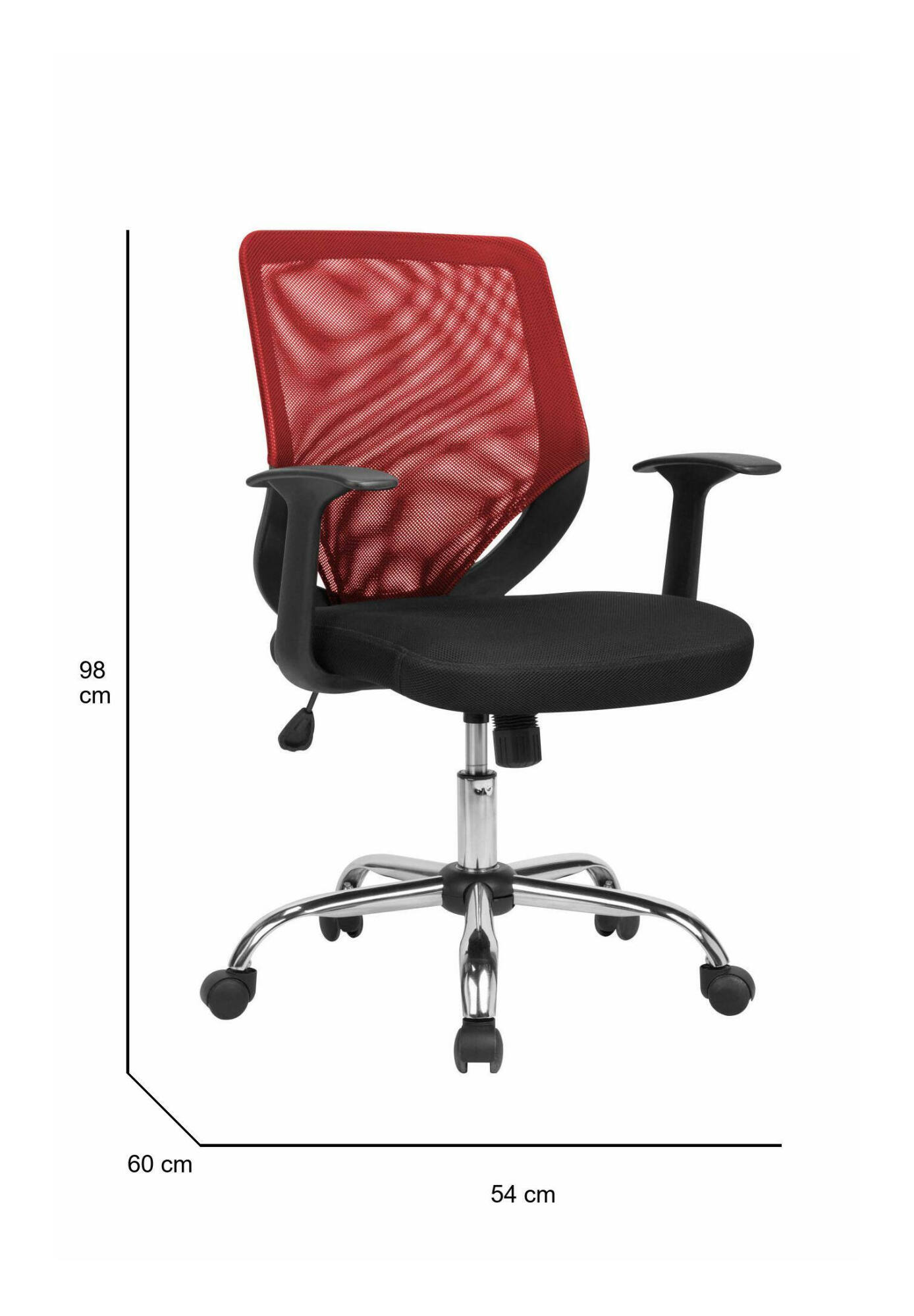 Image of Sedia da ufficio Baradili, Poltrona direzionale a rete con braccioli, Seduta ergonomica da ufficio, 60x54h90/98 cm, Nero e Rosso