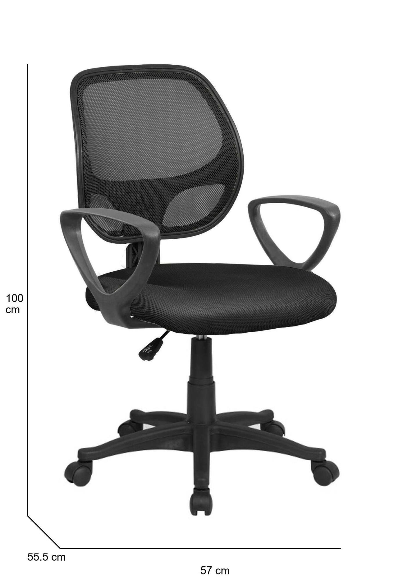 Sedia da ufficio Filiberta, Poltrona operativa a rete con braccioli, Seduta ergonomica da ufficio, 56x57h88/100 cm, Nero