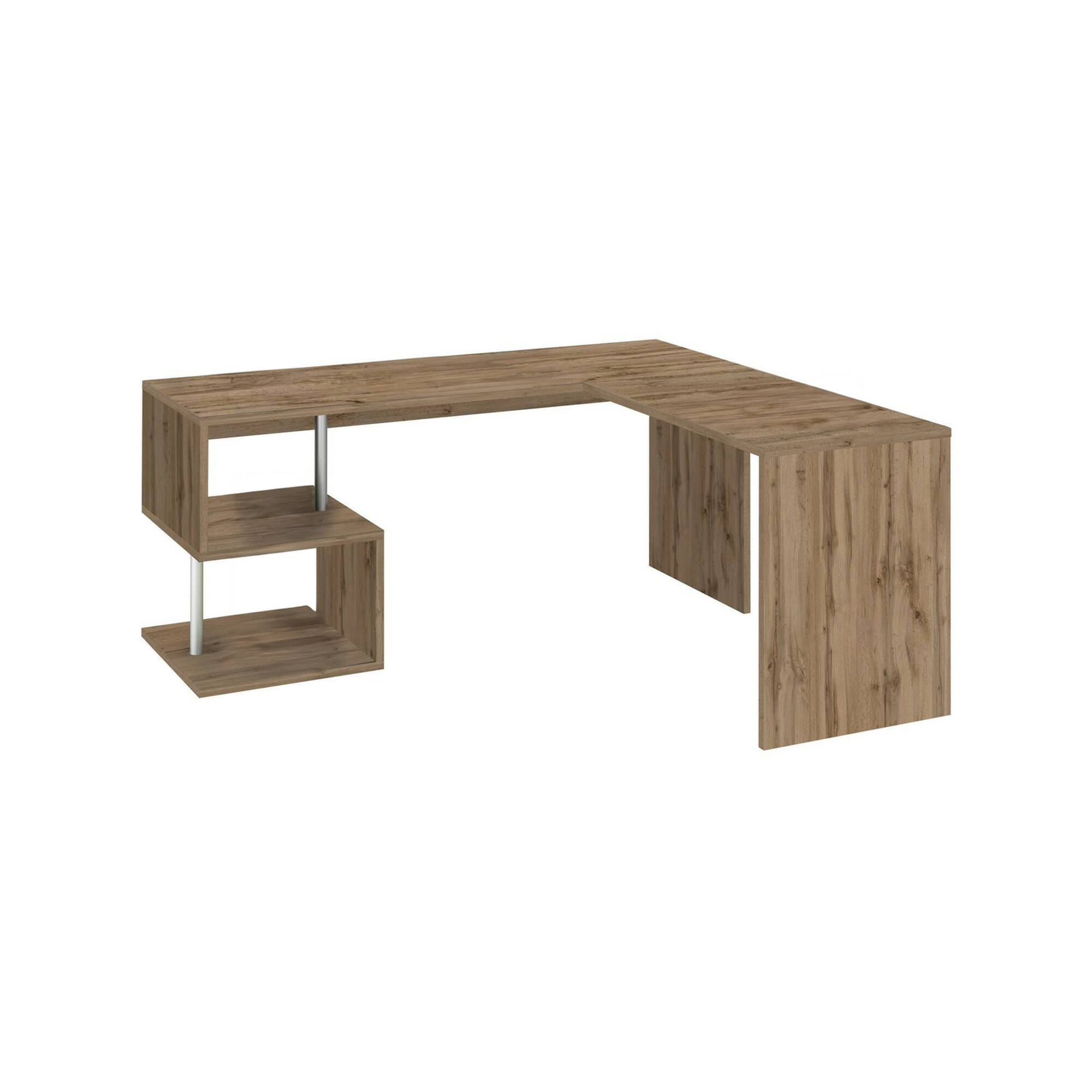Image of Scrivania Annibi, Scrittoio angolare porta PC, Tavolo multiuso per ufficio, Scrivania salvaspazio multiposizione, 100% Made in Italy, cm 160x60h78, Rovere