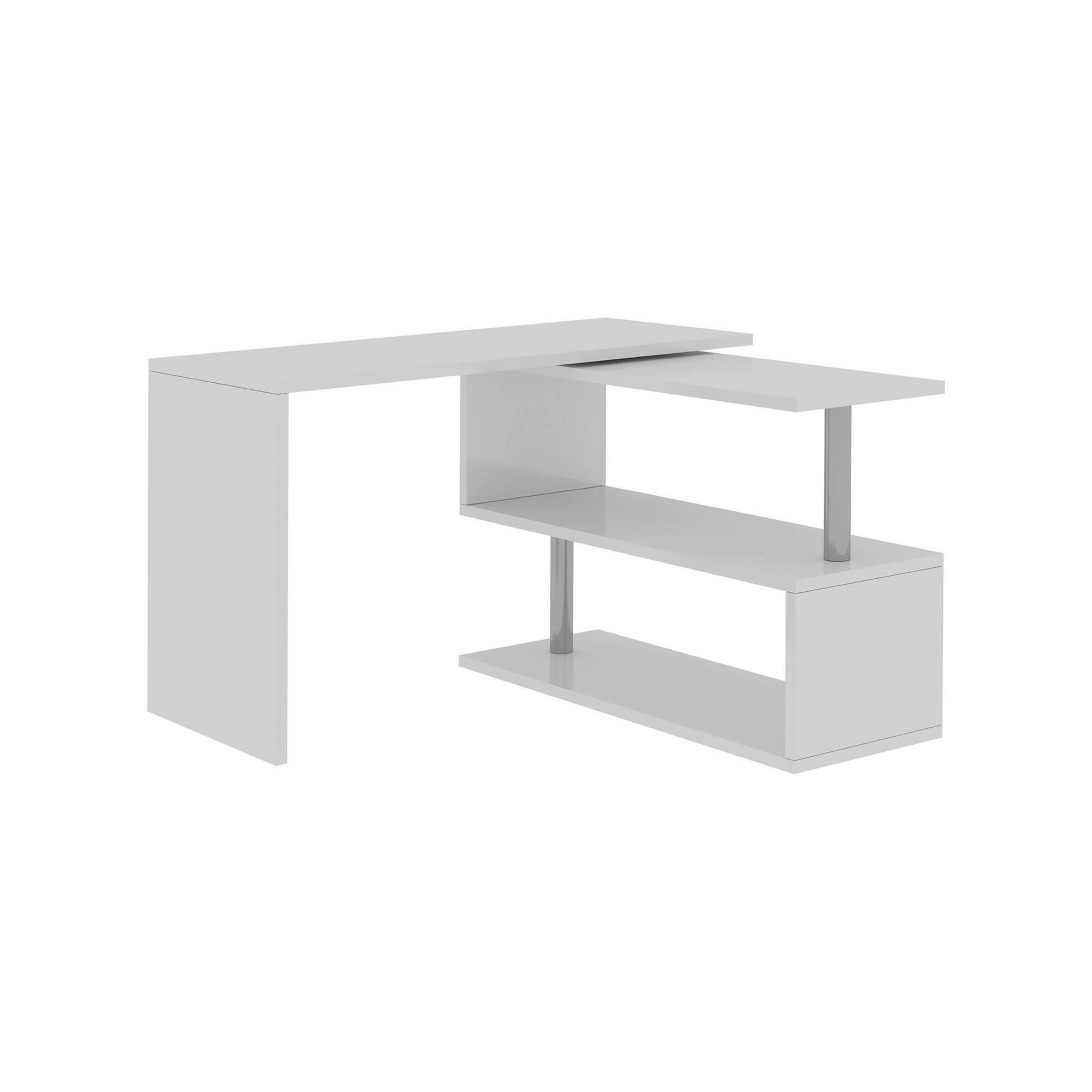 Image of Scrivania Topazio, Scrittoio angolare porta PC, Tavolo multiuso per ufficio, Scrivania salvaspazio multiposizione, 100% Made in Italy, cm 120x50h75, Bianco lucido