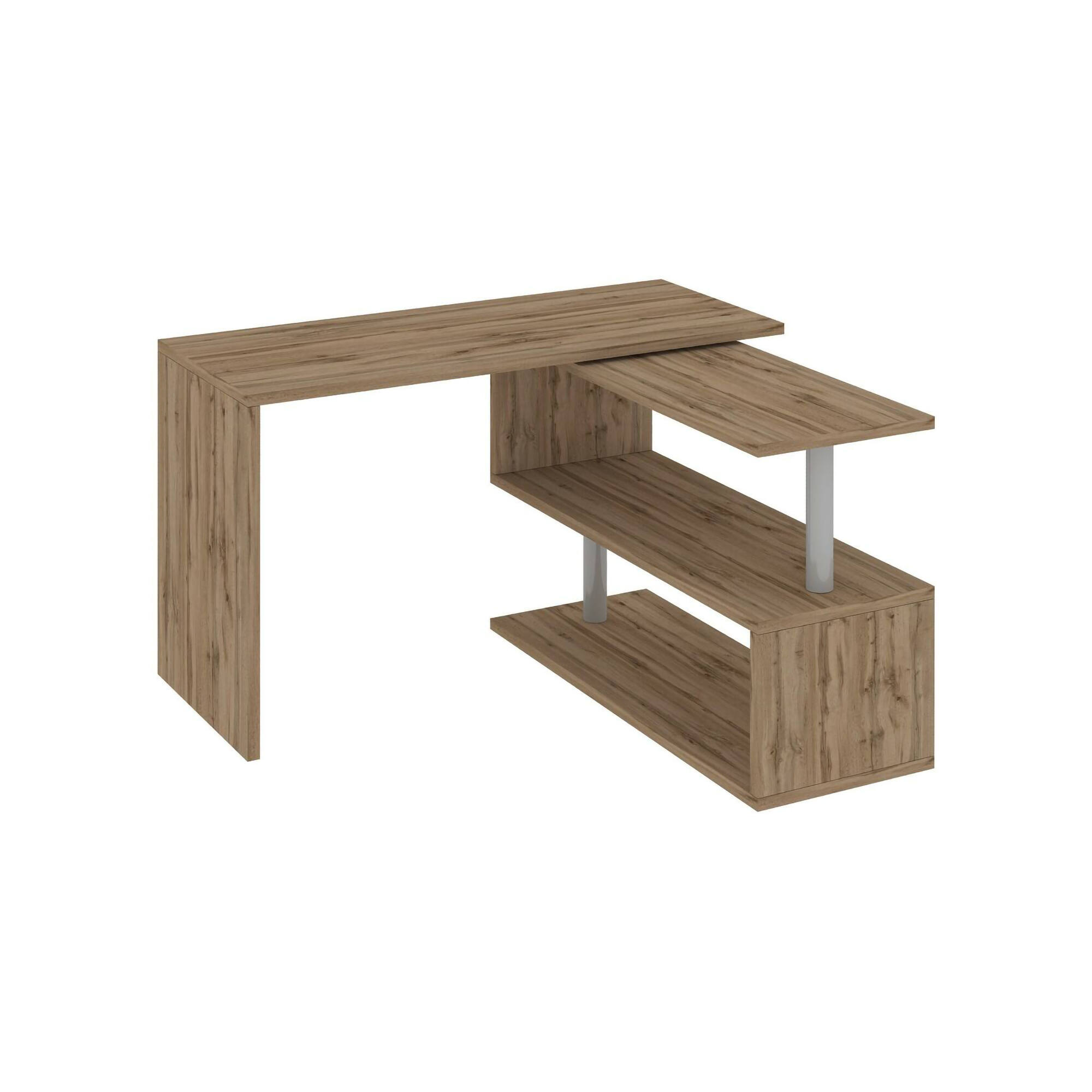 Image of Scrivania Topazio, Scrittoio angolare porta PC, Tavolo multiuso per ufficio, Scrivania salvaspazio multiposizione, 100% Made in Italy, cm 120x50h75, Rovere