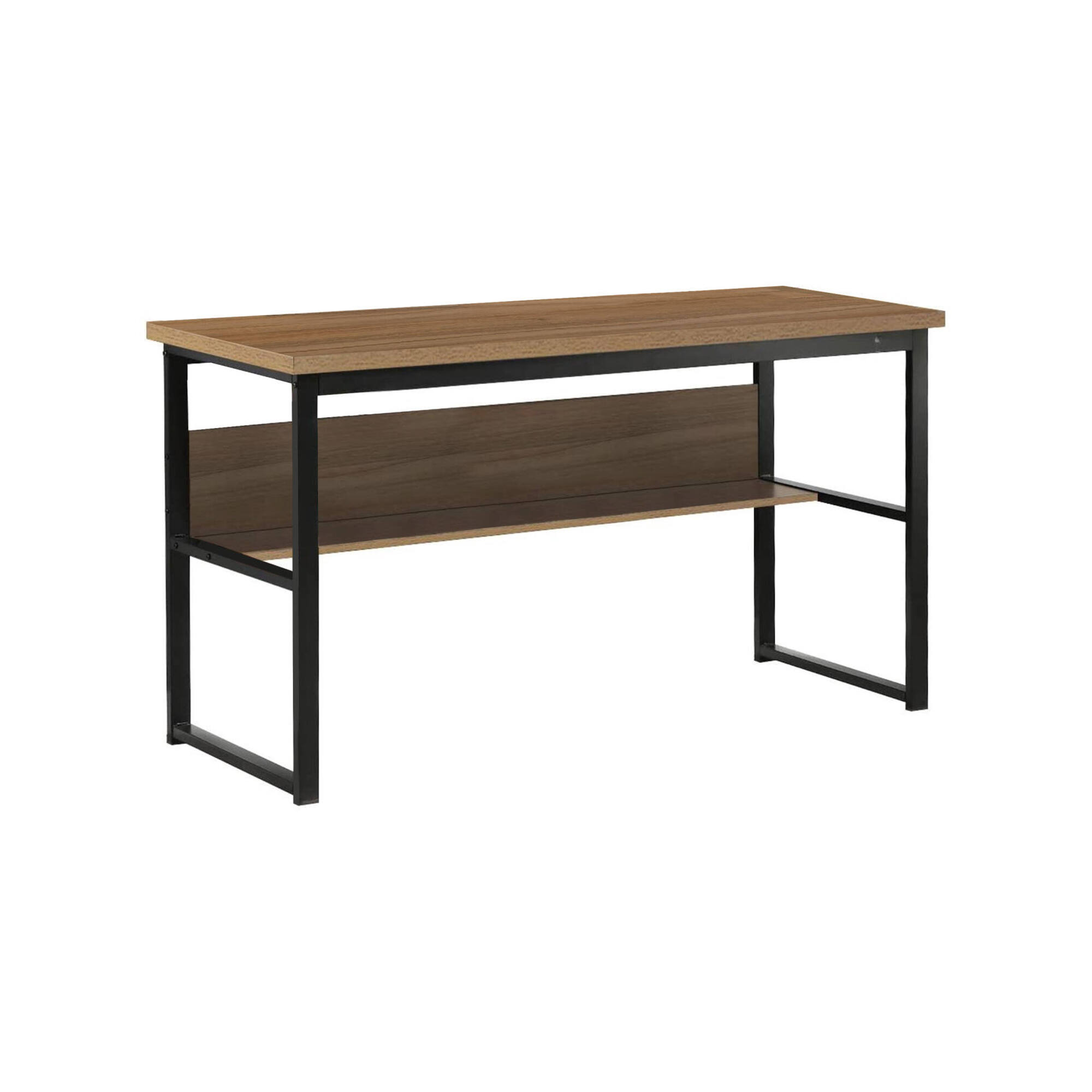 Image of Scrivania Nausicaa, Scrittoio lineare, Scrivania ufficio multiuso, Tavolo da lavoro salvaspazio, 55x139h74 cm, Nero e Rovere