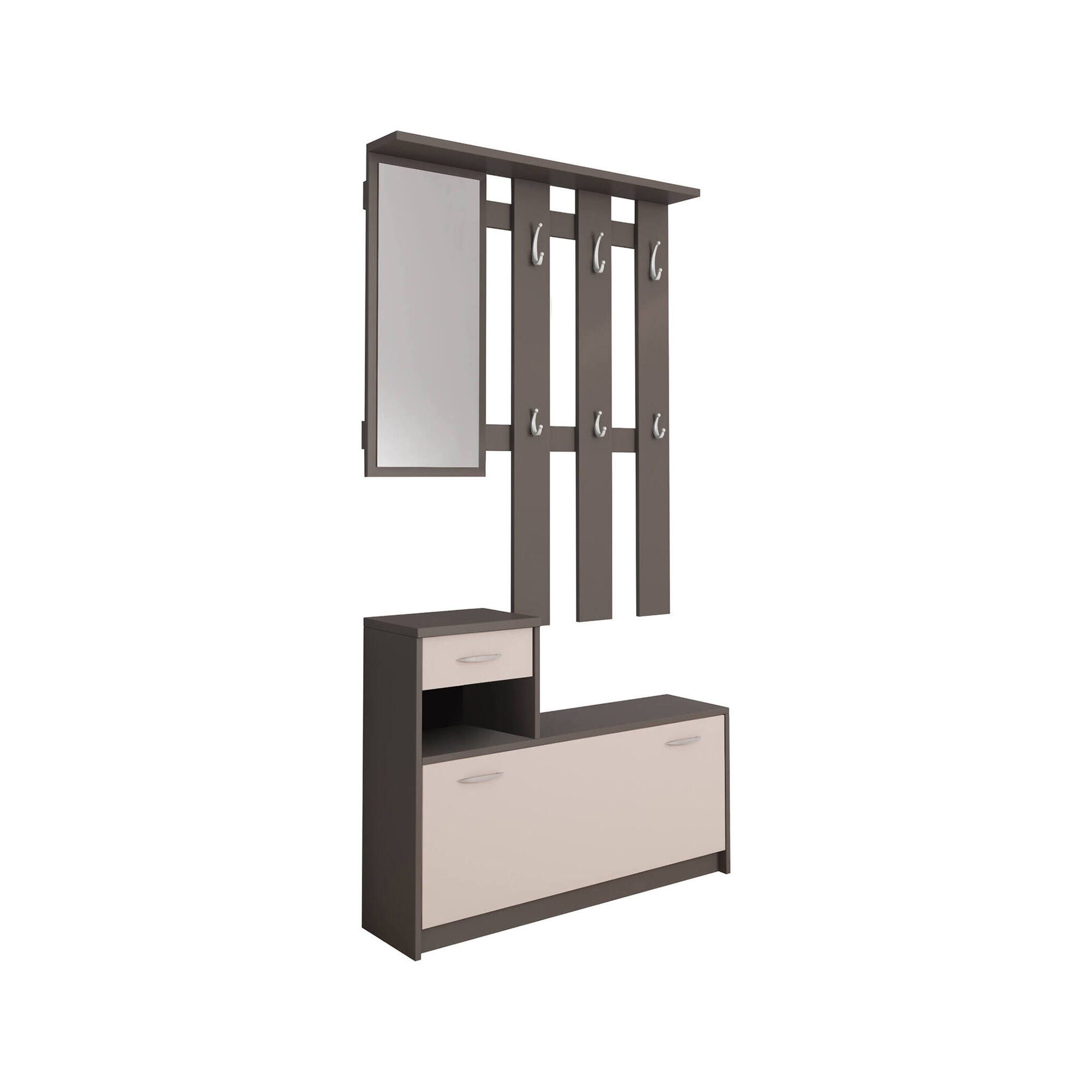 Mobile da ingresso Dazio, Entratina moderna con specchio, Mobile con scarpiera, Armadietto multifunzione, 100x25h180 cm, Bianco e Antracite