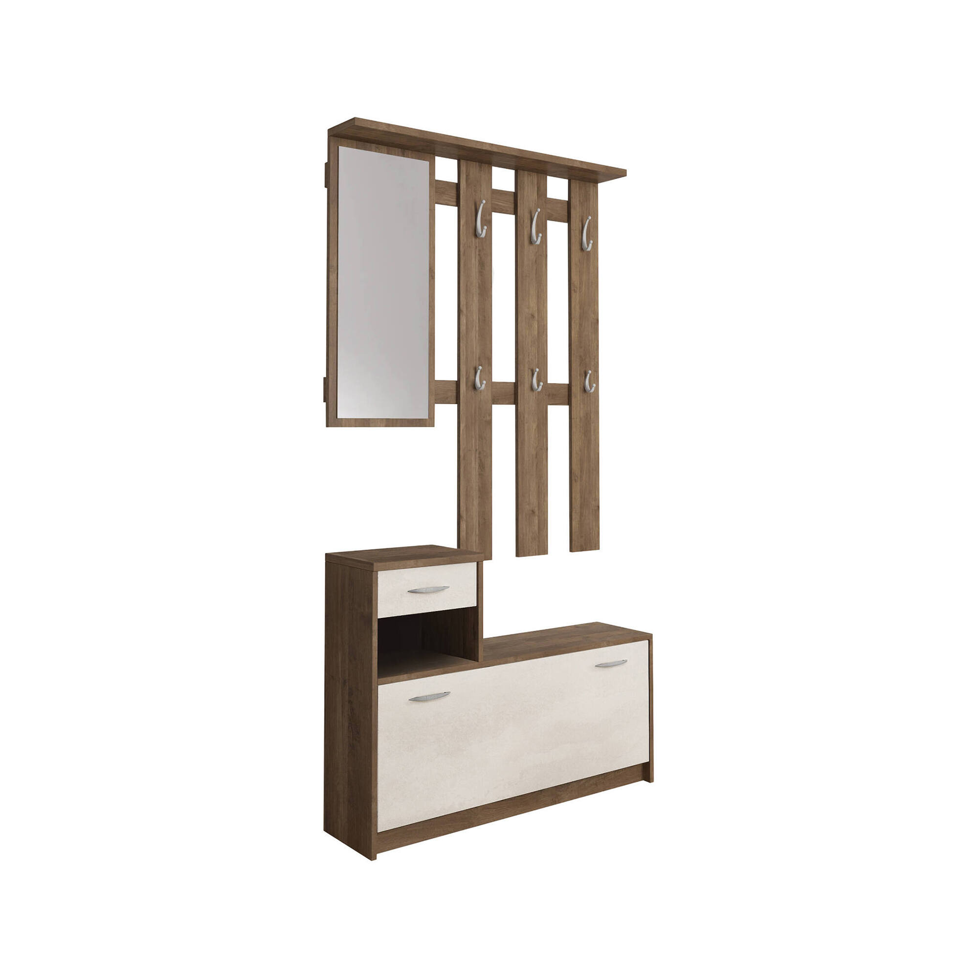 Mobile da ingresso Dazio, Entratina moderna con specchio, Mobile con scarpiera, Armadietto multifunzione, 100x25h180 cm, Bianco e Quercia