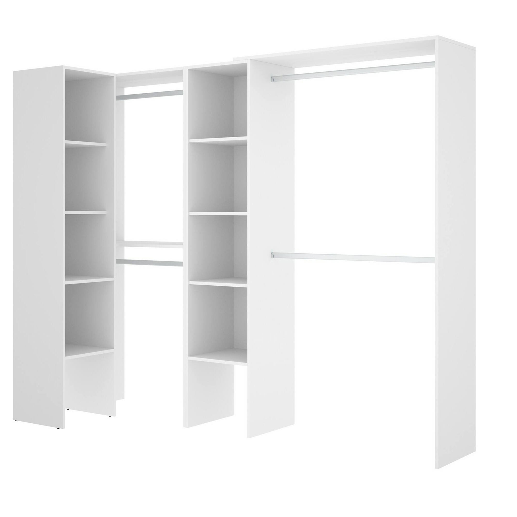 Guardaroba Antilope, Struttura per cabina armadio angolare, Mobile appendiabiti aperto ad angolo, 228x79h187 cm, Bianco