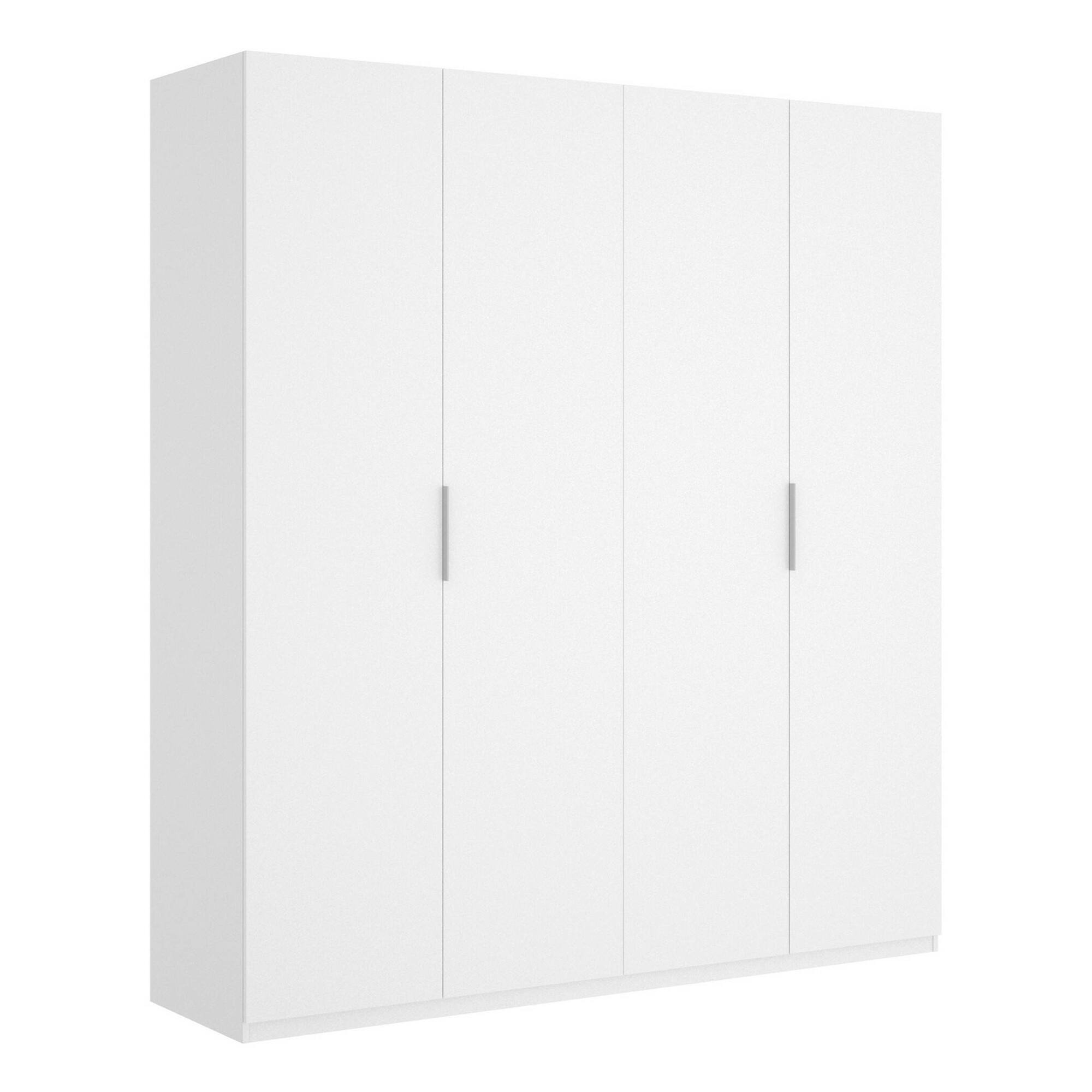 Guardaroba Iuventas, Mobile appendiabiti per camera da letto, Armadio a 4 ante battenti, 180x52h204 cm, Bianco