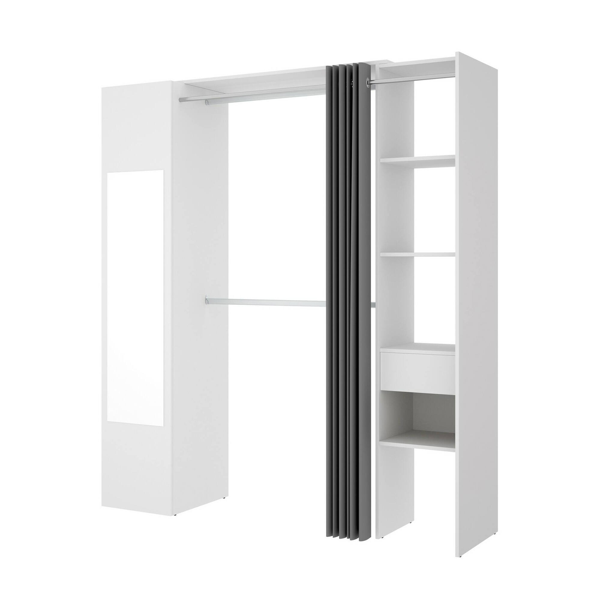 Guardaroba Aru, Struttura per cabina armadio, Mobile appendiabiti aperto, 177x52h205 cm, Bianco e Antracite
