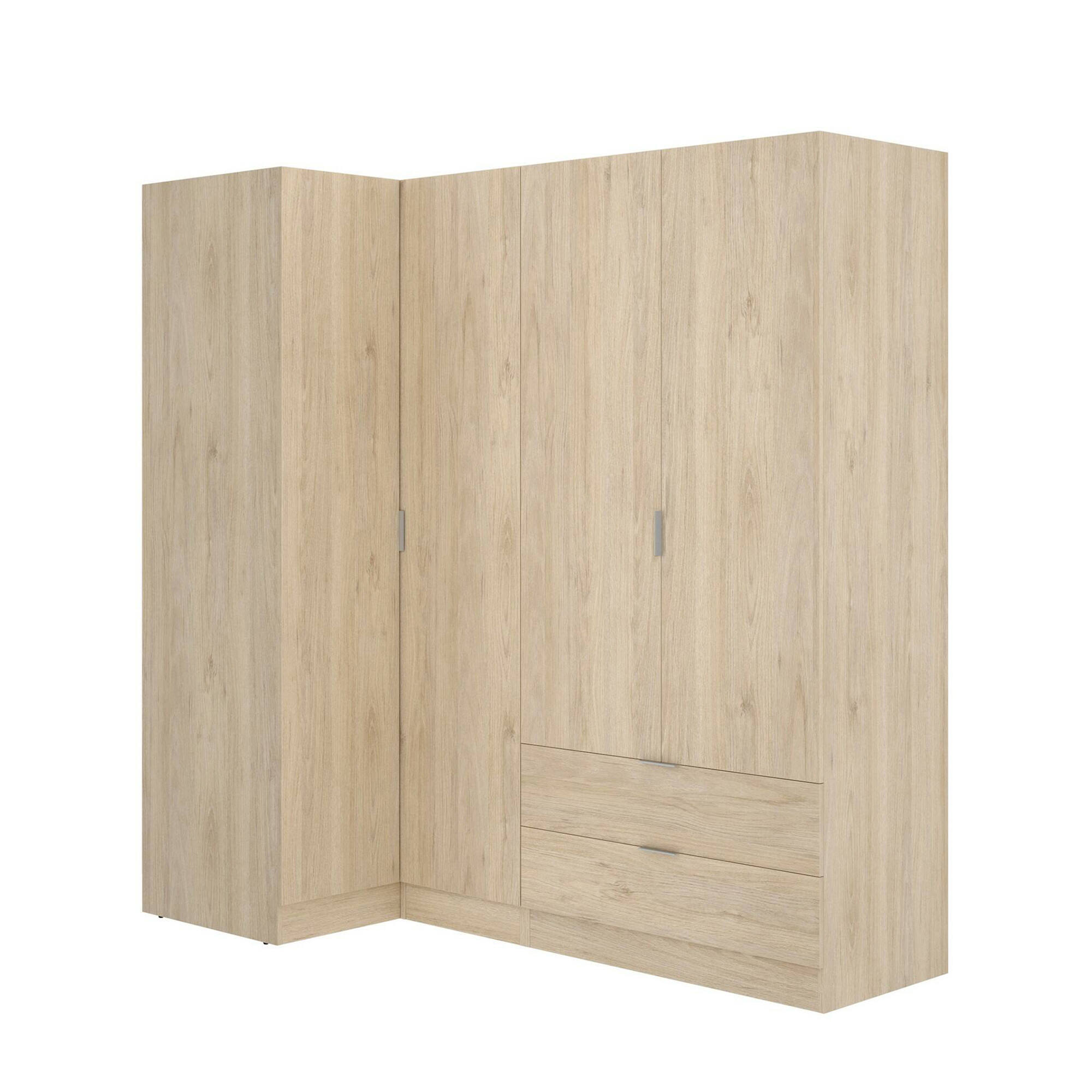 Guardaroba Efesto, Mobile angolare per camera da letto, Armadio appendiabiti ad angolo a 4 ante battenti, 174x91h184 cm, Rovere