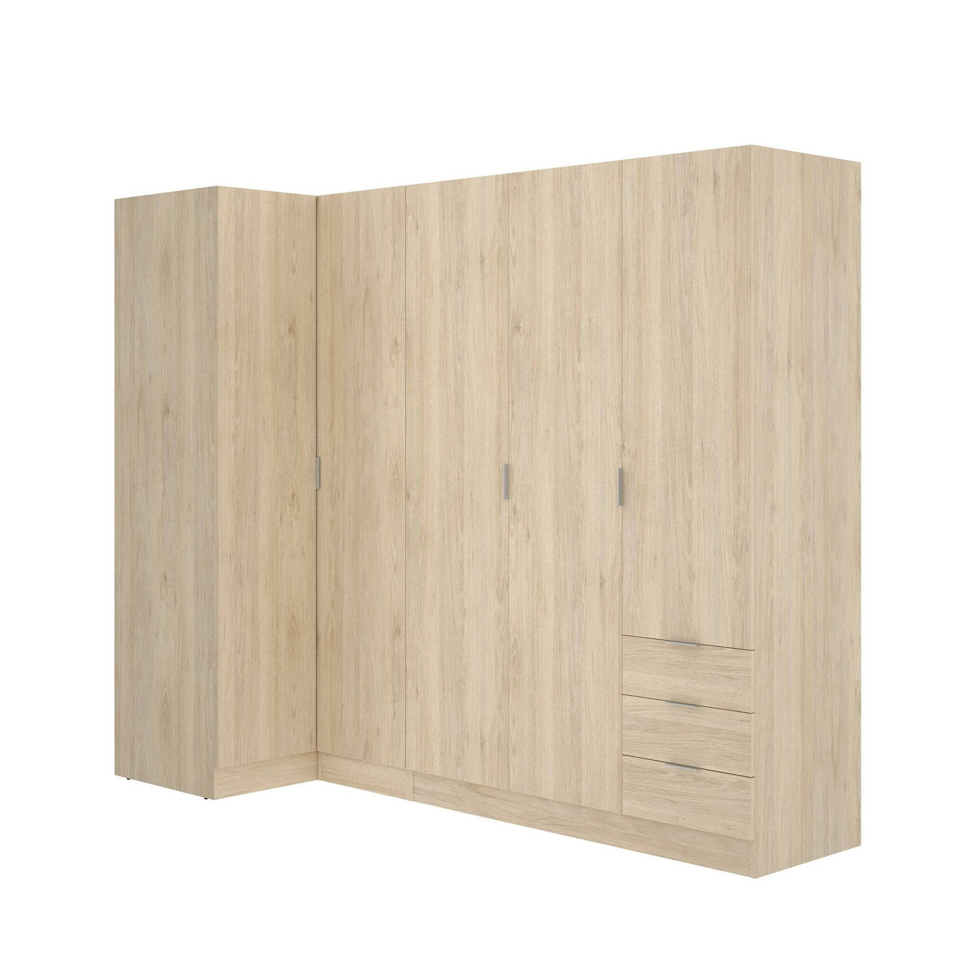 Guardaroba Atena, Mobile angolare per camera da letto, Armadio appendiabiti ad angolo a 5 ante battenti, 214x91h184 cm, Rovere