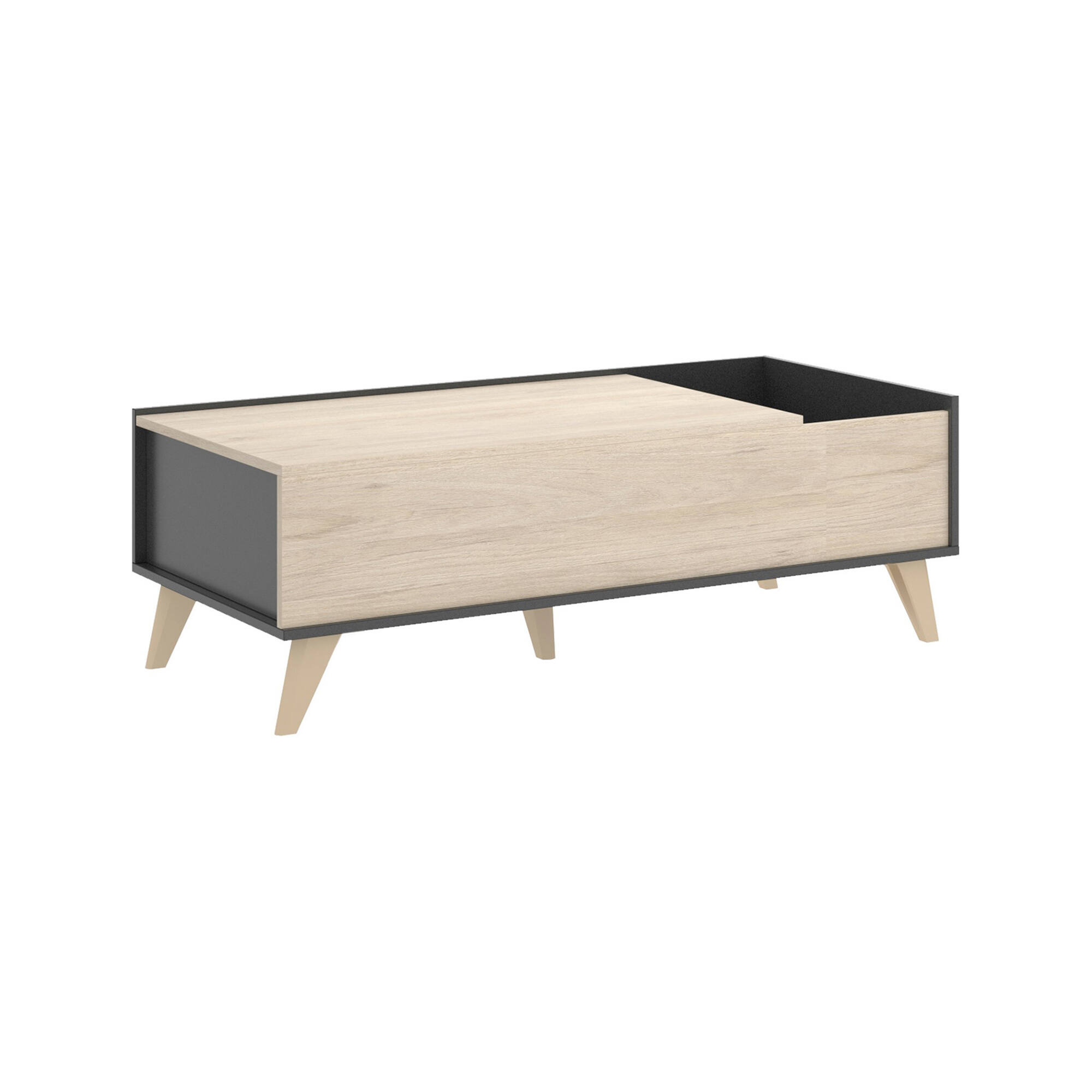 Tavolino da salotto Alexius, Porta riviste da soggiorno con vano portaoggetti, Tavolo basso da caffÃ¨ elevabile, 99x60h41 cm, Antracite e Rovere