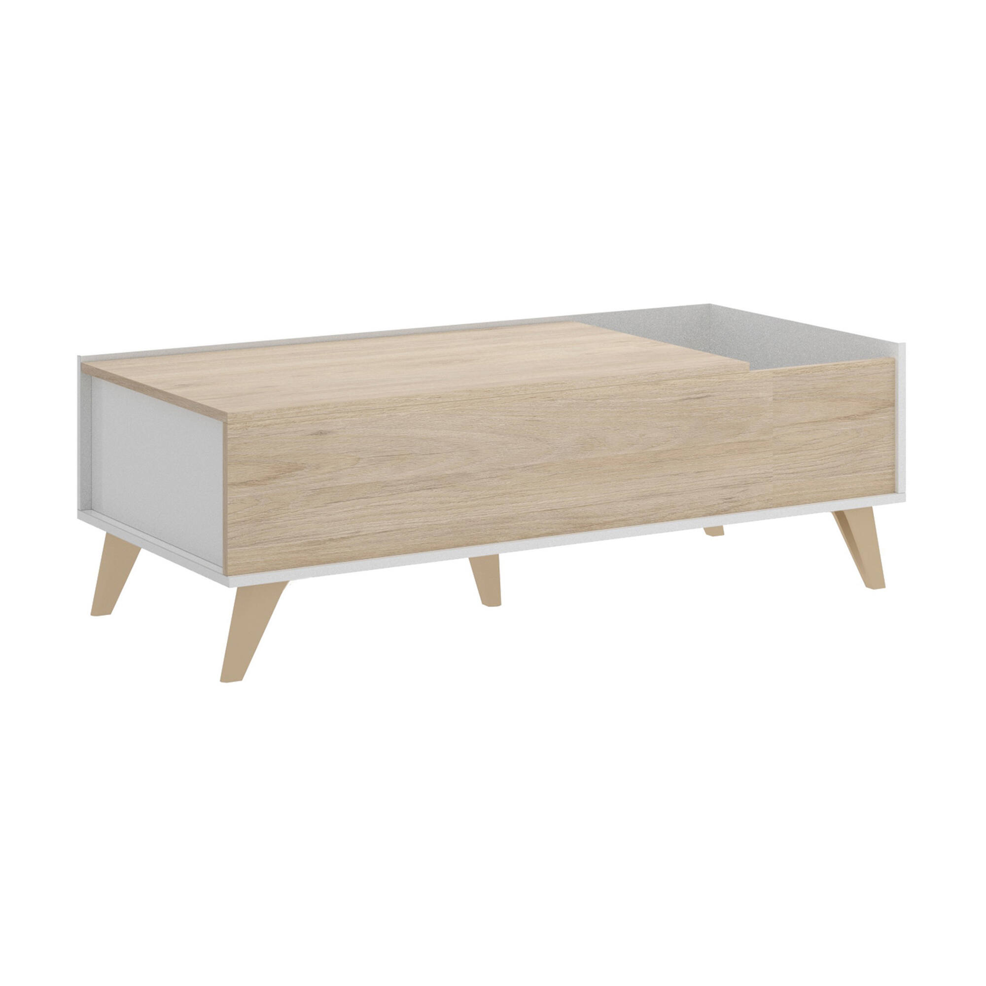 Tavolino da salotto Alexius, Porta riviste da soggiorno con vano portaoggetti, Tavolo basso da caffÃ¨ elevabile, 99x60h41 cm, Rovere e Bianco