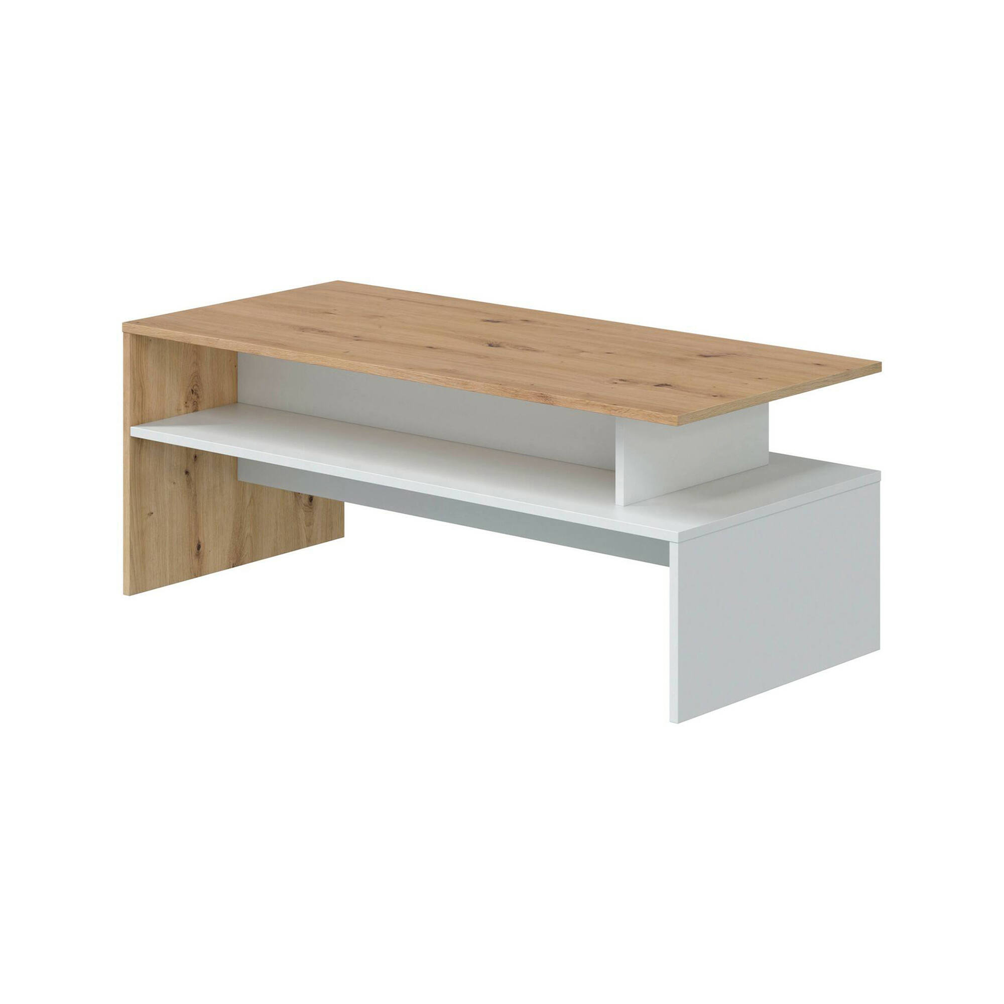 Tavolino da salotto Bartolomea, Tavolino soggiorno, Tavolino da caffÃ¨, Tavolo basso, 100x50h43 cm, Rovere Nodi e Bianco lucido