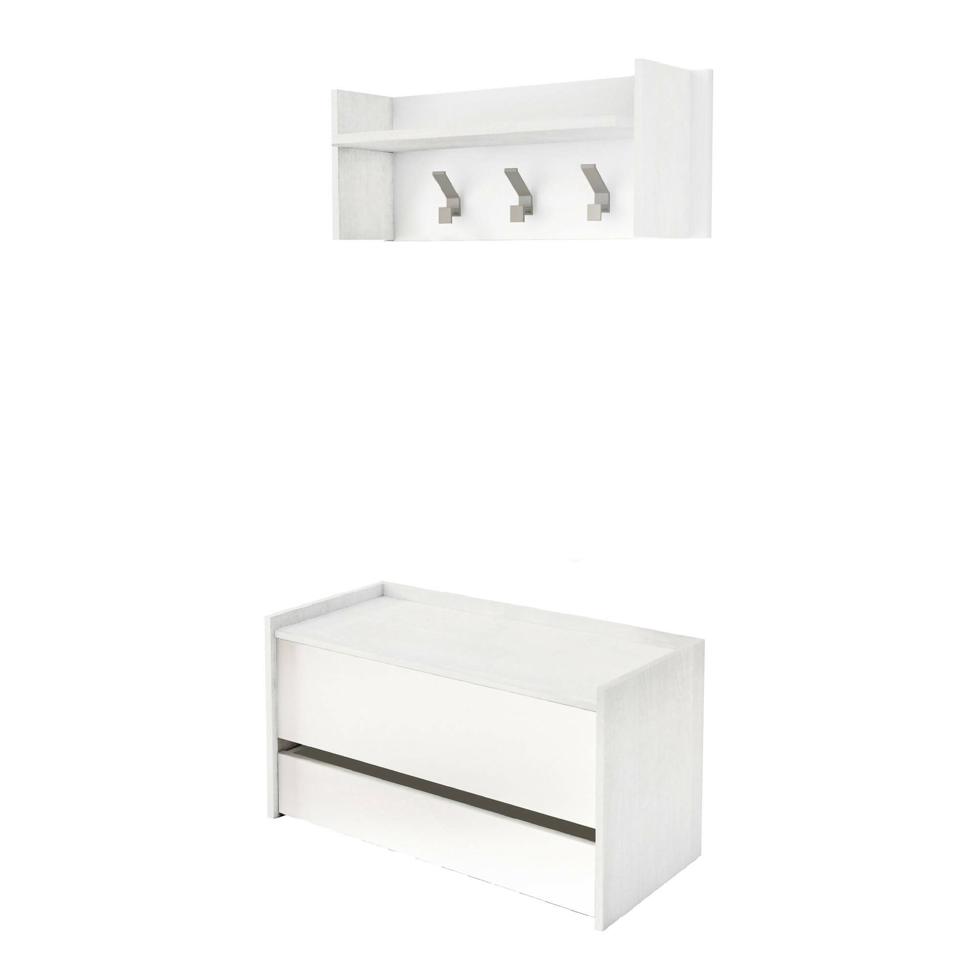Mobile da ingresso Actinolite, Entratina moderna con appendiabiti, Mobile con scarpiera, Armadietto multifunzione, Cm 50x32h182, Bianco