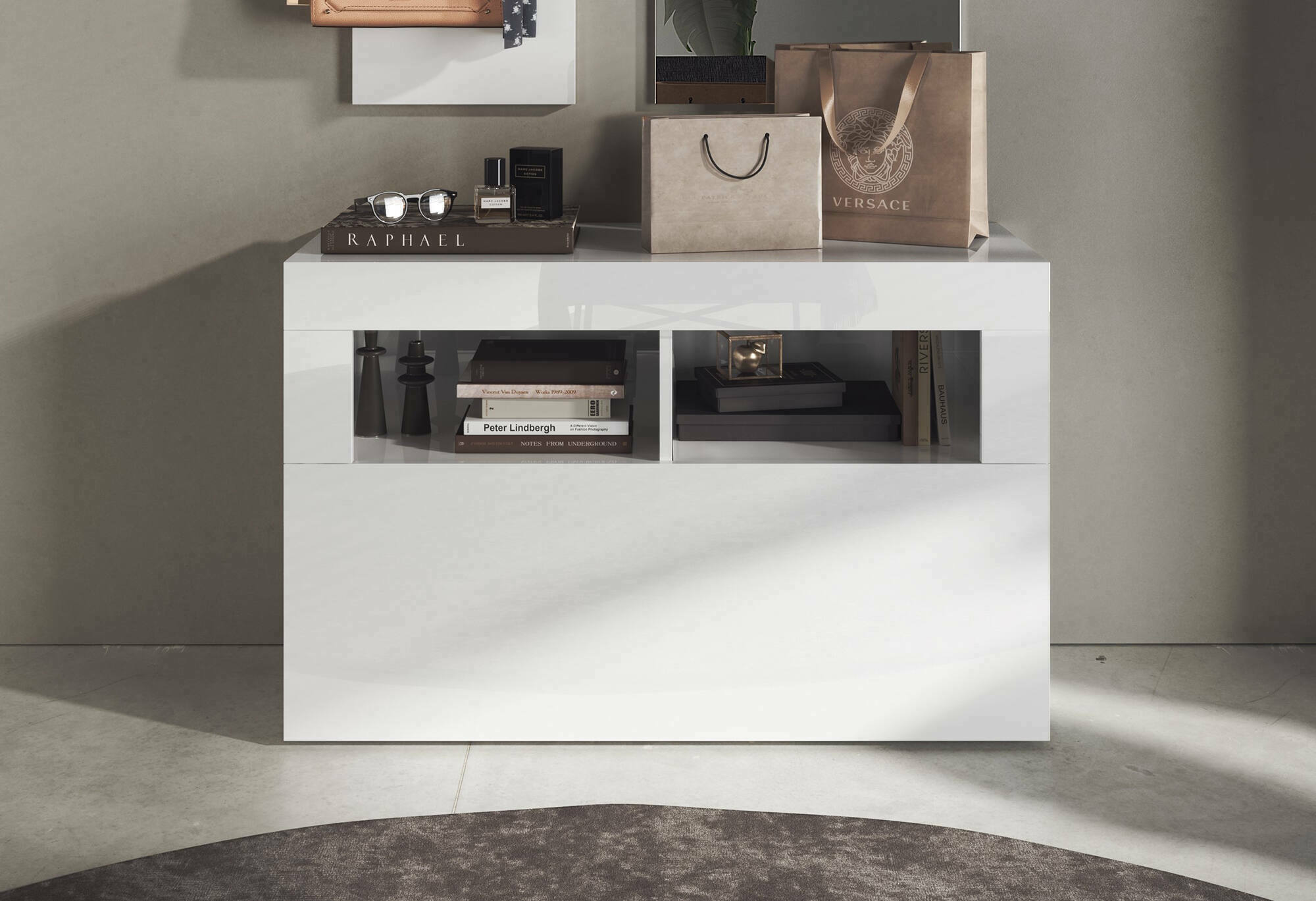 Scarpiera Bernardin, Mobile portascarpe, Armadio da ingresso multiuso, Mobiletto per calzature, Made in Italy, 91x35 h57 cm, Bianco lucido