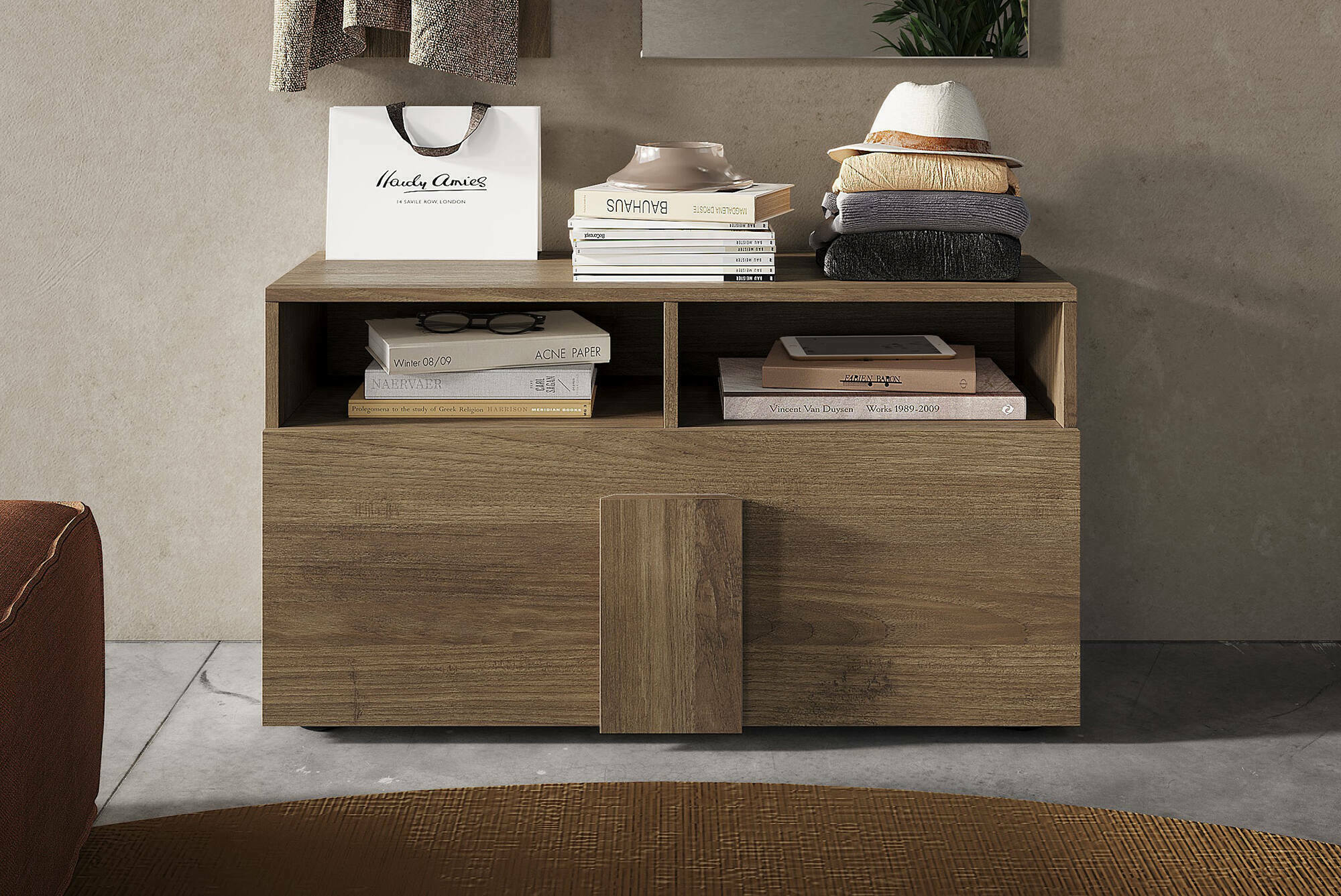 Scarpiera Indang, Mobile portascarpe, Armadio da ingresso multiuso, Mobiletto per calzature, Made in Italy, 91x35 h57 cm, Rovere