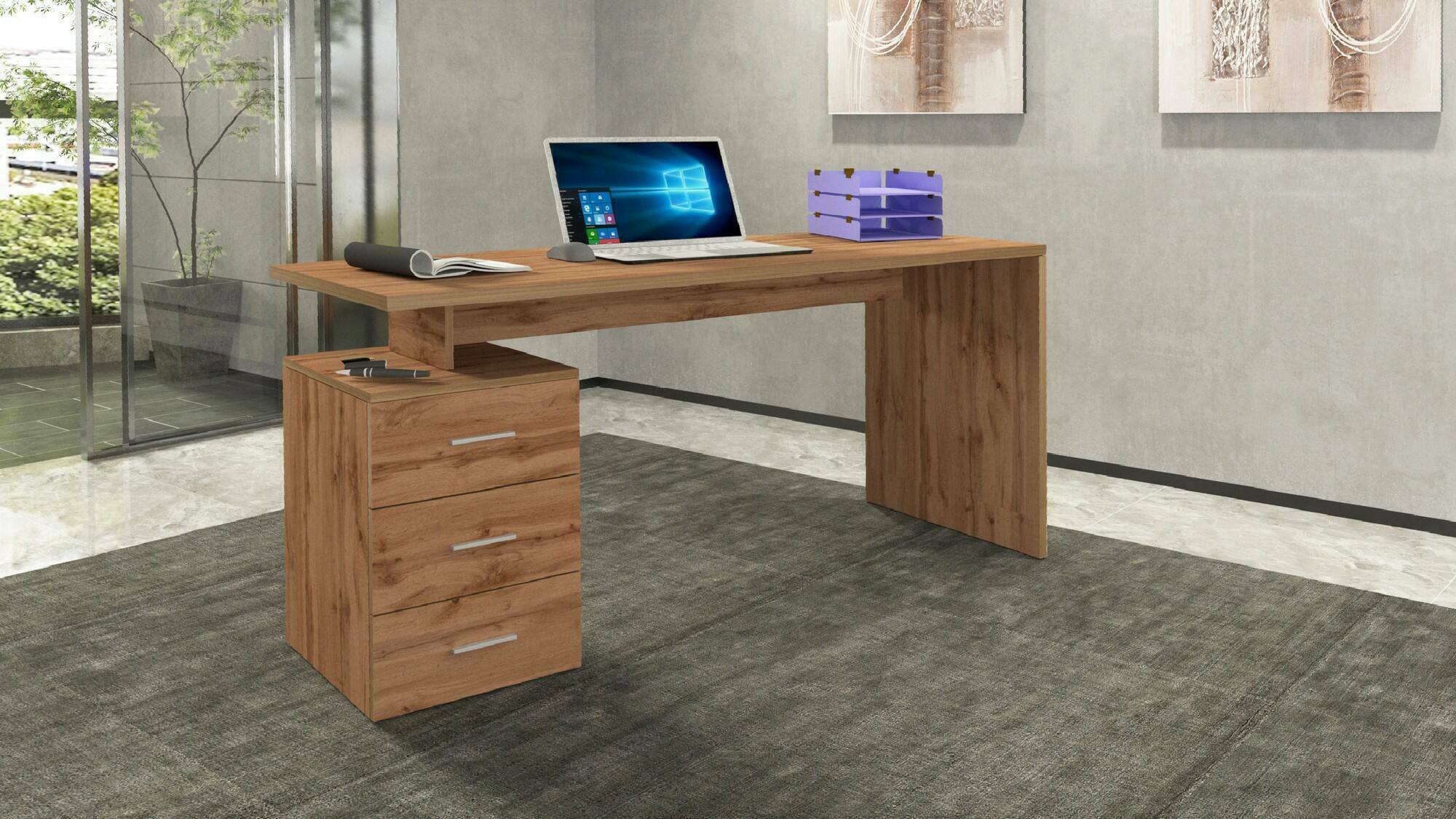 Scrivania Abisse, Scrittoio lineare, Scrivania ufficio multiuso, Scrivania salvaspazio multi posizione, 160x60h75 cm, Rovere