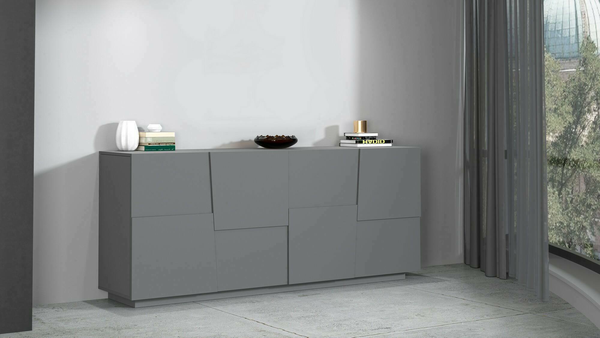 Credenza Arda, Buffet da soggiorno, Madia da salotto moderna con 4 ante, 200x44h86 cm, Antracite