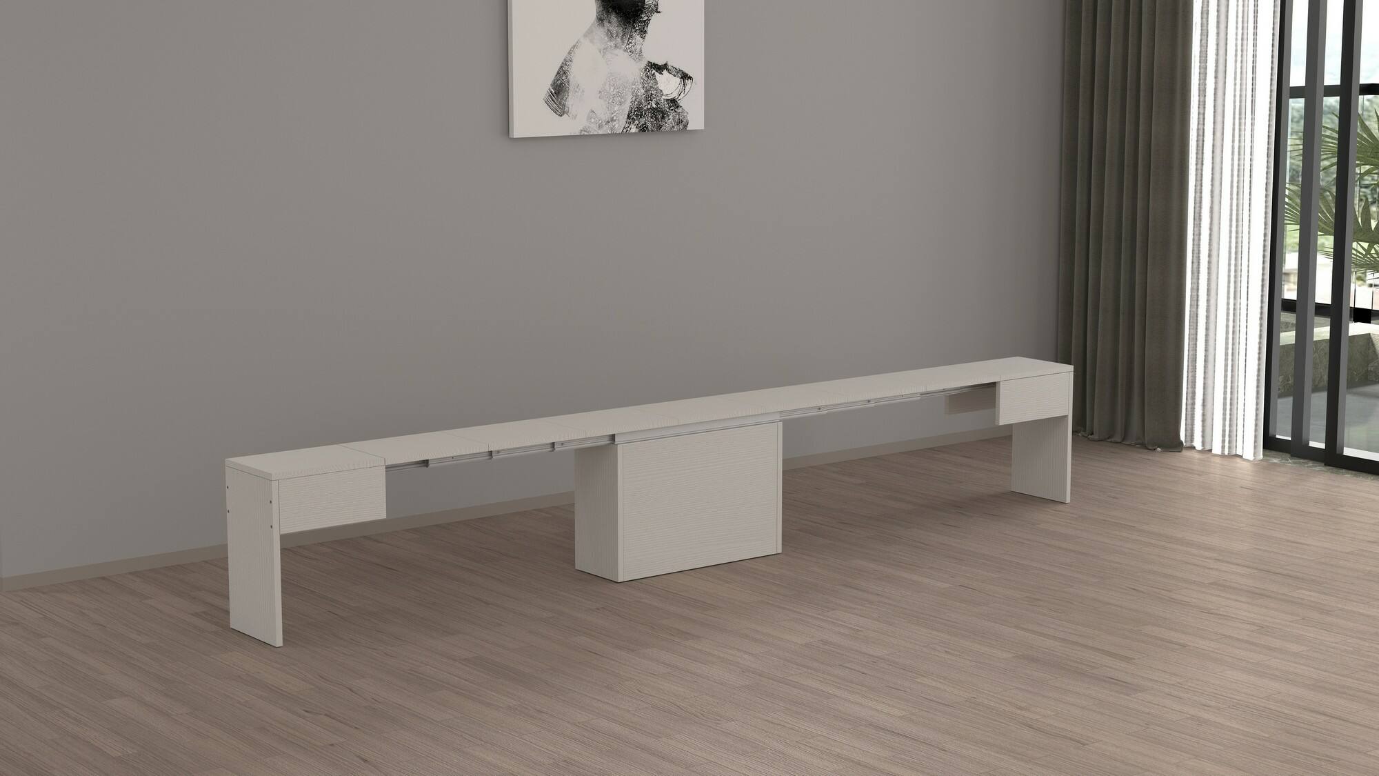 Panca Yutu, Seduta per tavolo da pranzo, Panca singola allungabile, 290x25h45 cm, Bianco