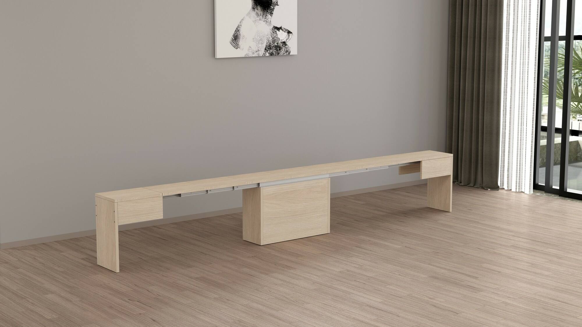 Panca Yutu, Seduta per tavolo da pranzo, Panca singola allungabile, 290x25h45 cm, Olmo