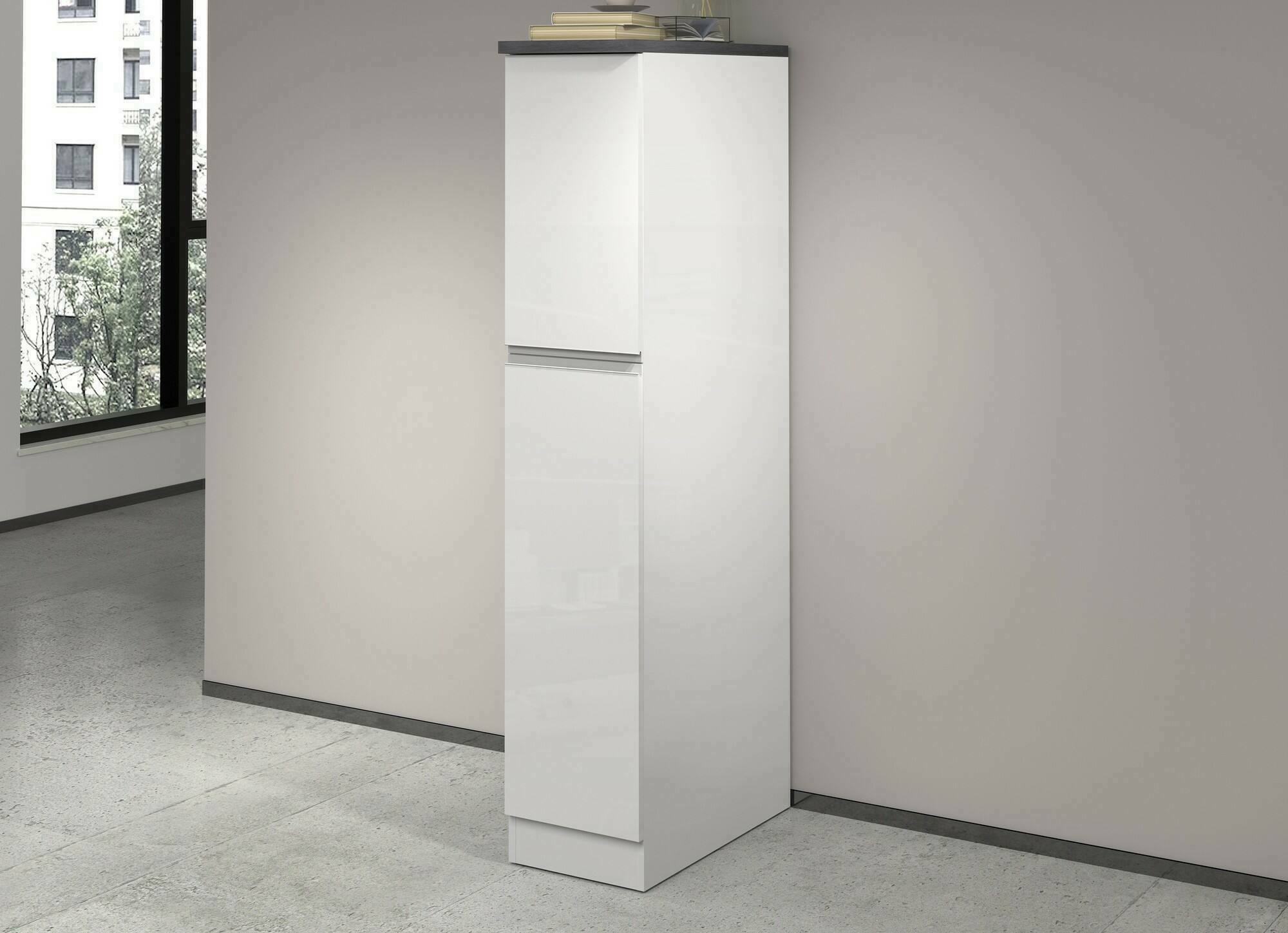 Dispensa da cucina Atrax, Mobile multiuso, Armadio portaoggetti a 2 cassettoni, 100% Made in Italy, 30x60h165 cm, Bianco lucido e Ardesia