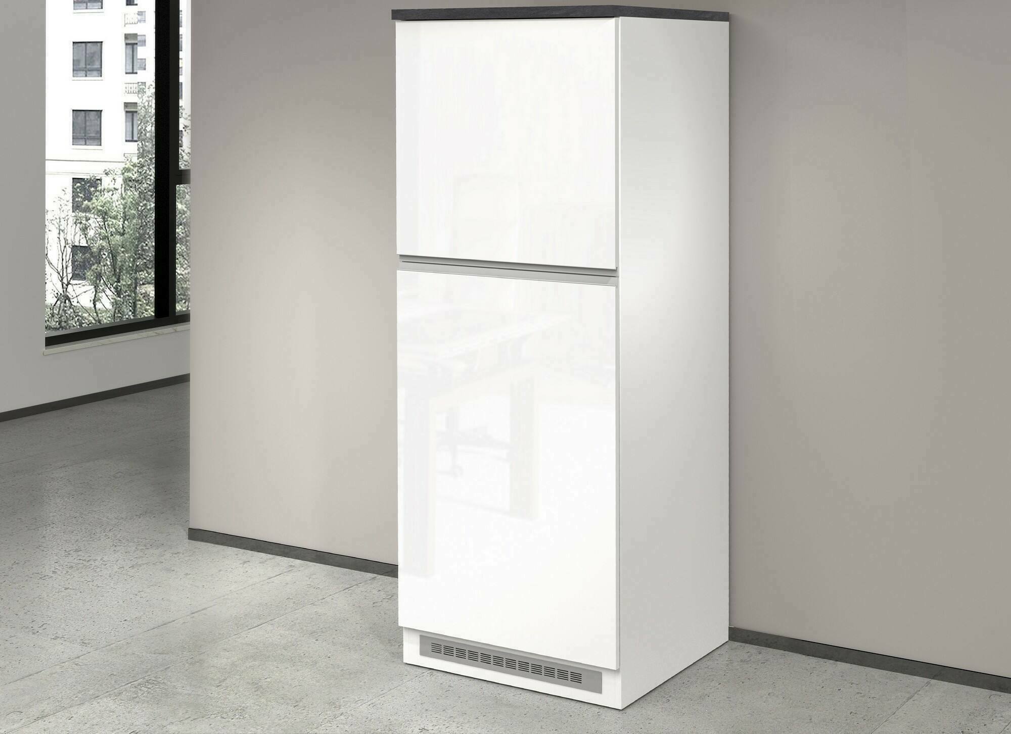 Dispensa da cucina Mesarthim, Mobile multiuso, Armadio porta frigo a 2 ante, 100% Made in Italy, 60x60h165 cm, Bianco lucido e Ardesia