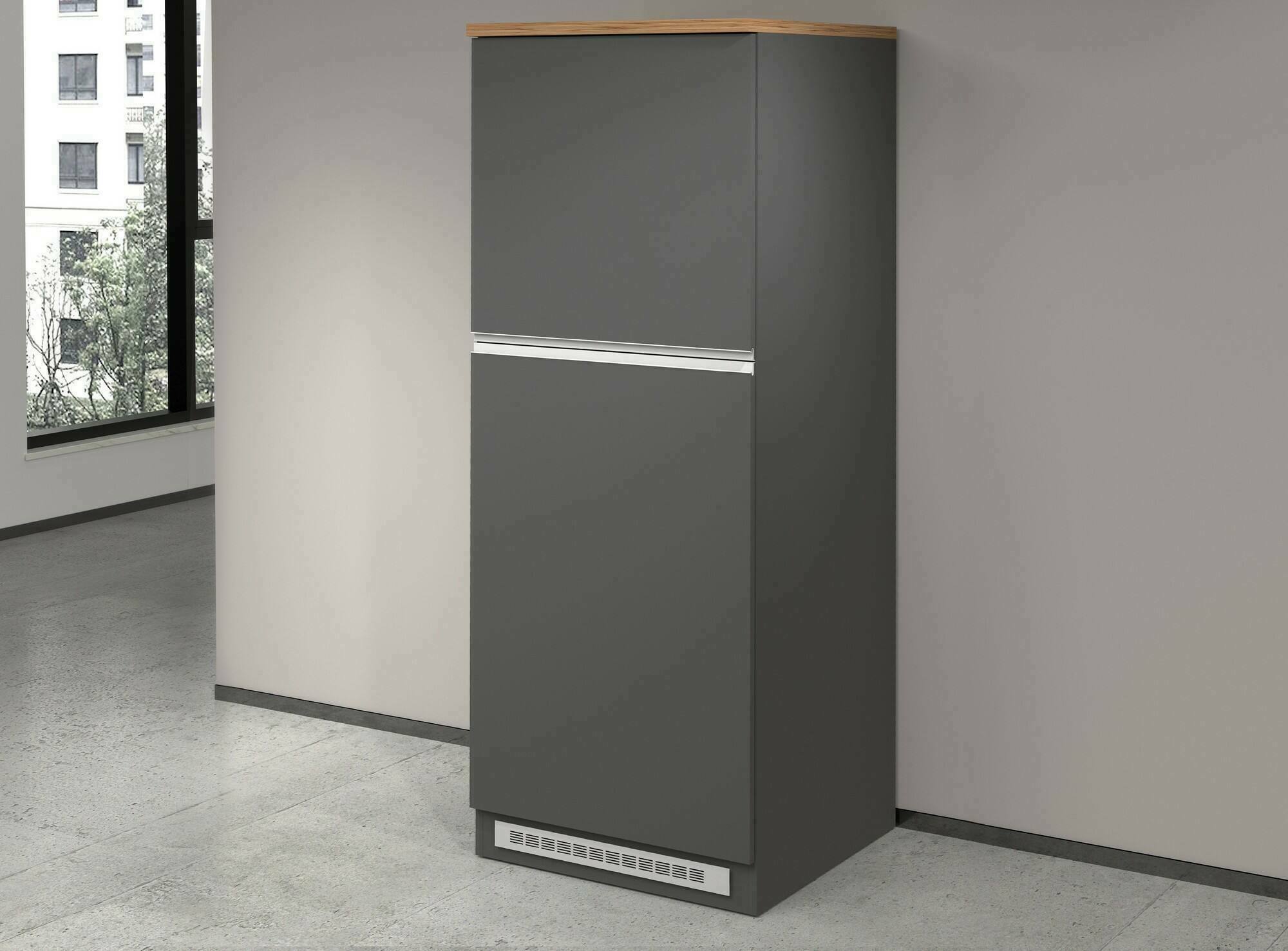 Dispensa da cucina Mesarthim, Mobile multiuso, Armadio porta frigo a 2 ante, 100% Made in Italy, 60x60h165 cm, Antracite e Rovere