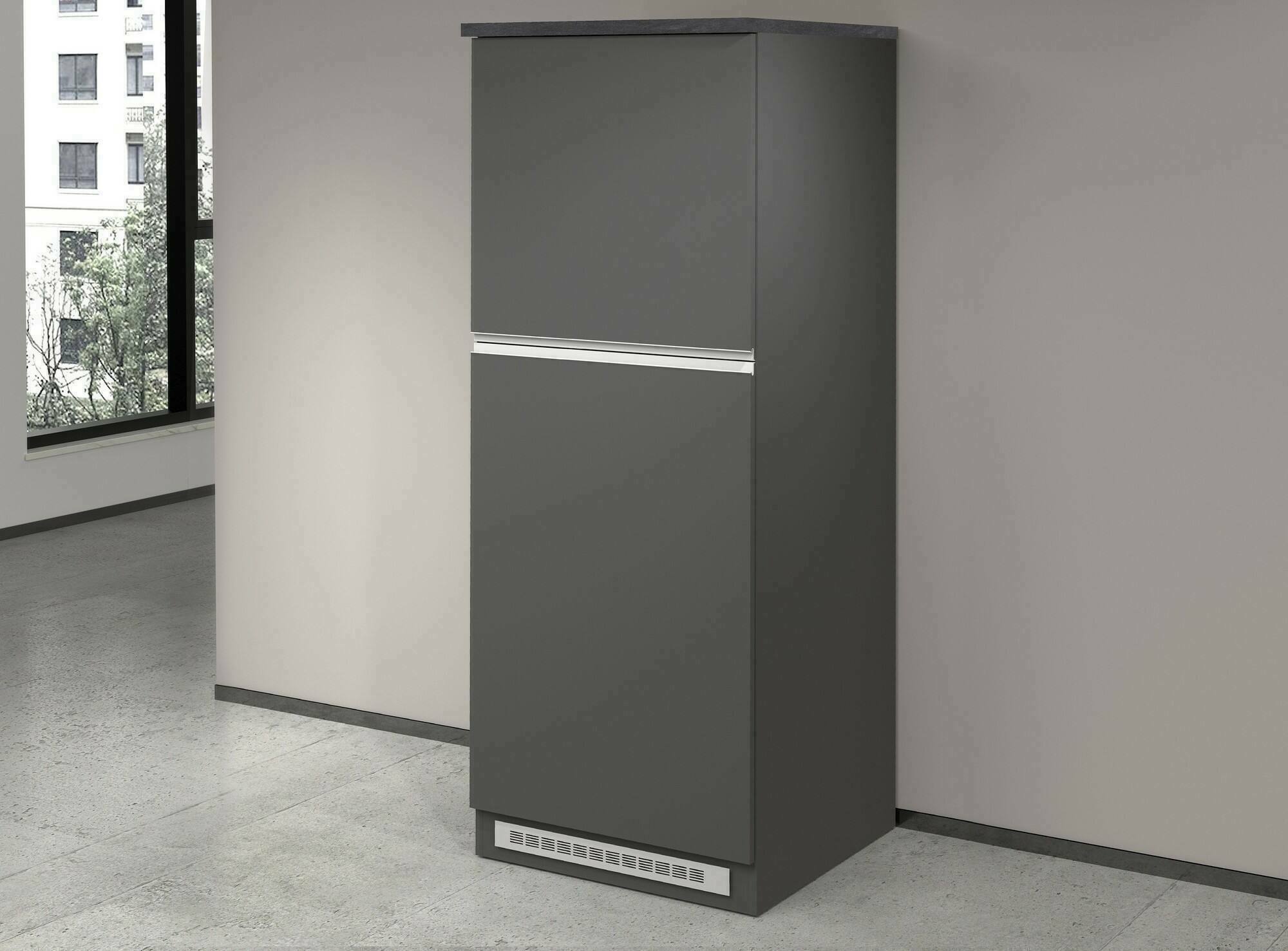 Dispensa da cucina Mesarthim, Mobile multiuso, Armadio porta frigo a 2 ante, 100% Made in Italy, 60x60h165 cm, Antracite e Ardesia