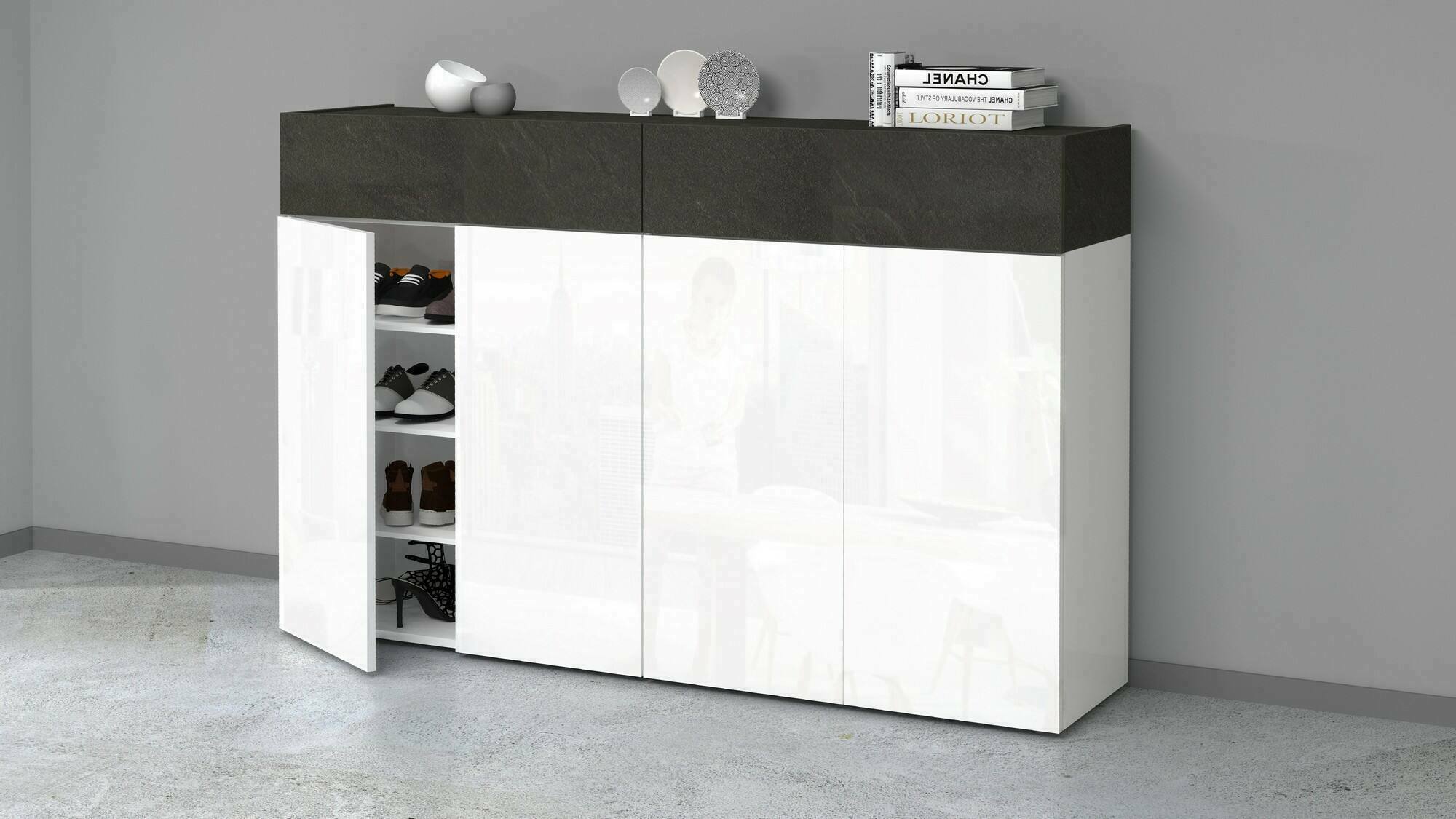 Scarpiera Are, Porta scarpe salvaspazio a 6 ante, Armadio multifunzione da ingresso, 154x38h100 cm, Bianco e Ardesia