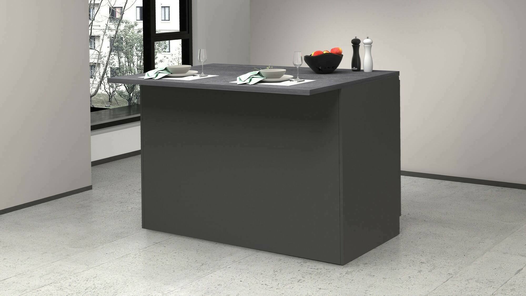 Isola da cucina Analiza, Tavolo ausiliario portaoggetti, Mobile da cucina a 2 ante, 100% Made in Italy, 125x90h90 cm, Antracite e Ardesia