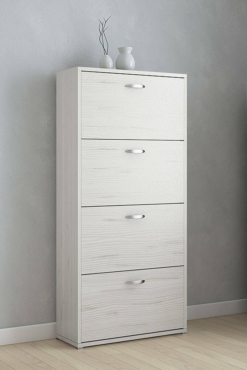 Scarpiera Vince, Porta scarpe salvaspazio, Armadio da ingresso multiuso, Mobile per calzature 4 ante, Made in Italy, 73x25h157 cm, Bianco e Grigio