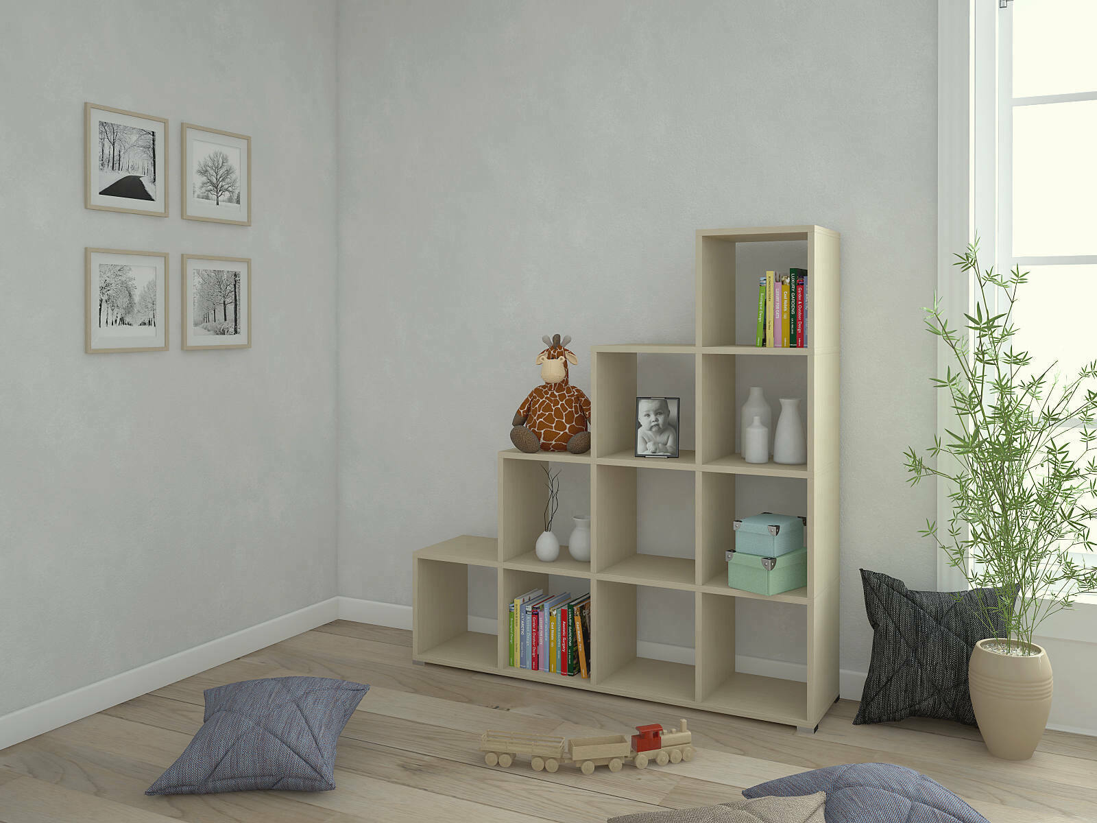 Libreria Jolina, Scaffale da ufficio, Mobile portalibri, Biblioteca 10 scomparti, Made in Italy, 141x33h144 cm, Rovere