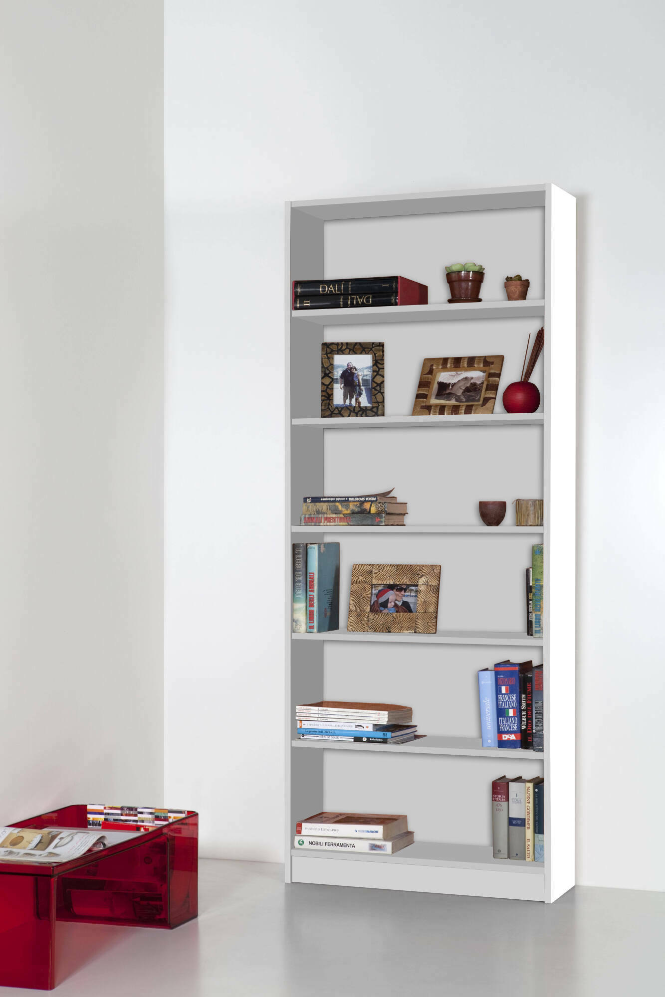 Libreria Infa, Scaffale da ufficio, Mobile portalibri, Biblioteca 6 ripiani, Made in Italy, 80x28h201 cm, Bianco