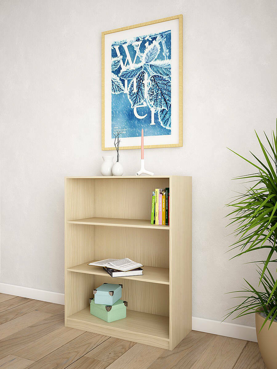 Libreria Van, Scaffale da ufficio, Mobile portalibri, Biblioteca 3 ripiani, Made in Italy, 80x28h106 cm, Rovere