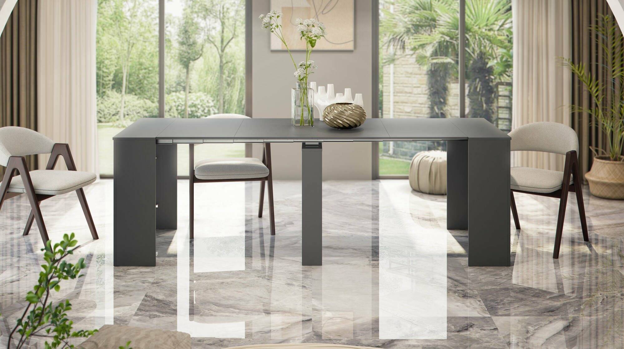 Consolle allungabile Abicitren, Tavolo da pranzo allungabile, Ripiano con allunghe multiuso estensibile fino a 10 posti, 51/237x90h78 cm, Antracite
