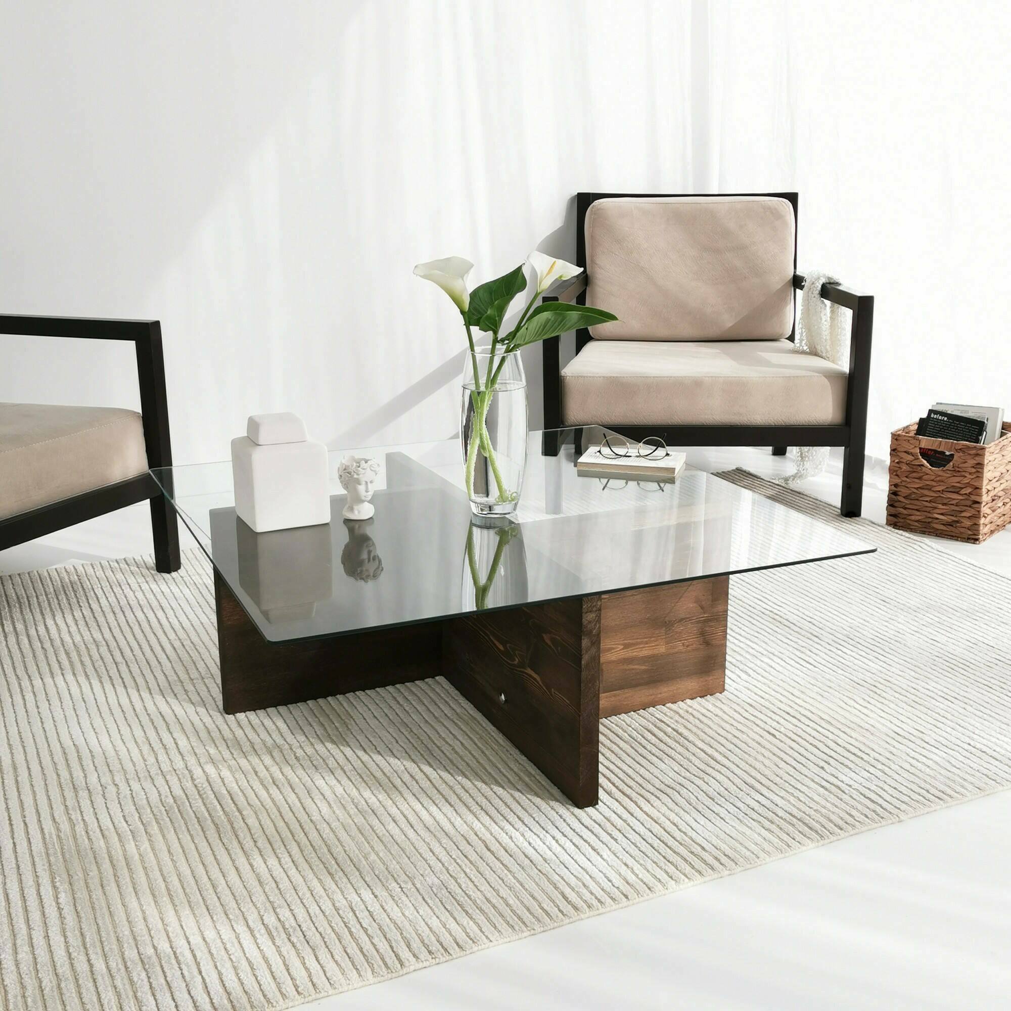 Tavolino da salotto Dhabi, Tavolo basso da caffè, Portariviste per divano, Ripiano da soggiorno, 90x90h35 cm, Noce