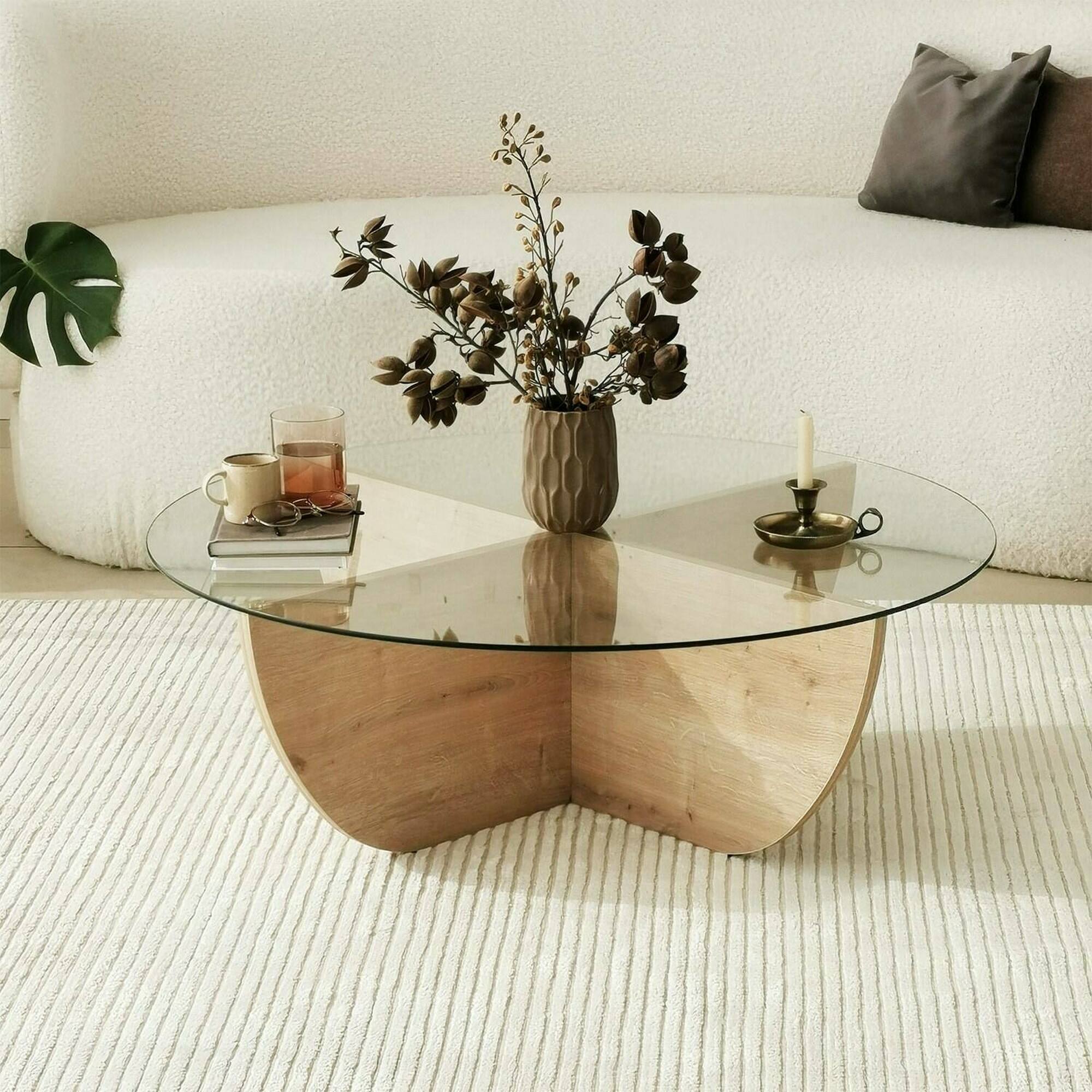 Tavolino da salotto Jolanda, Tavolo basso da caffè, Portariviste per divano, Ripiano da soggiorno, 90x90h30 cm, Rovere