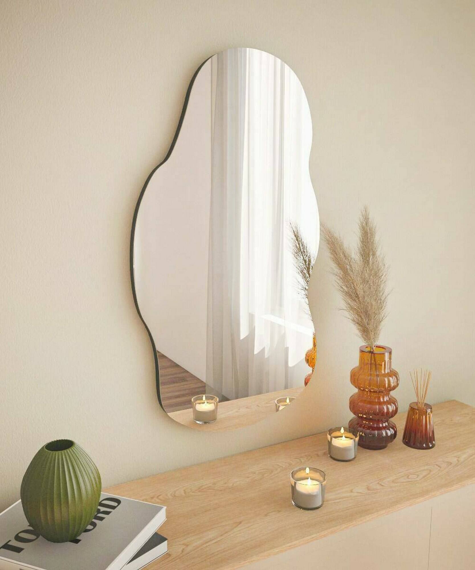 Specchio Saburo, Specchiera, Articolo d'arredo a muro, Decorazione con specchio, 40x2h72 cm, Nero