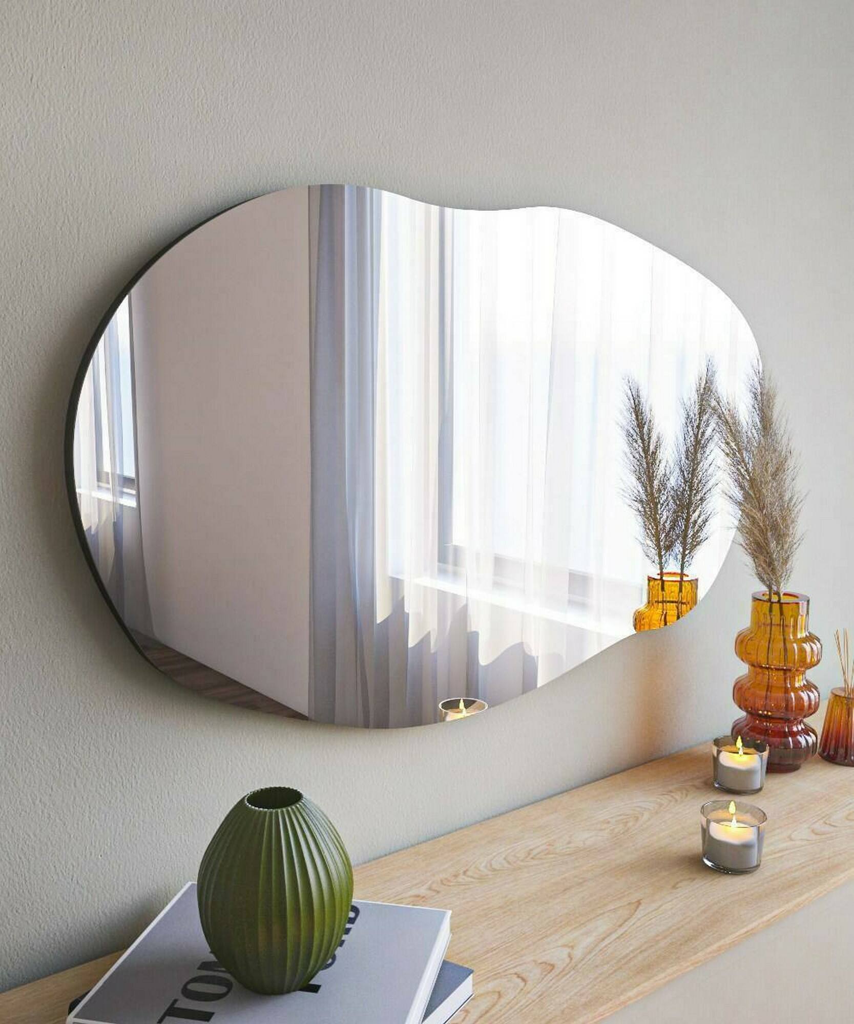 Specchio Apache, Specchiera, Articolo d'arredo a muro, Decorazione con specchio, 52x2h89 cm, Nero