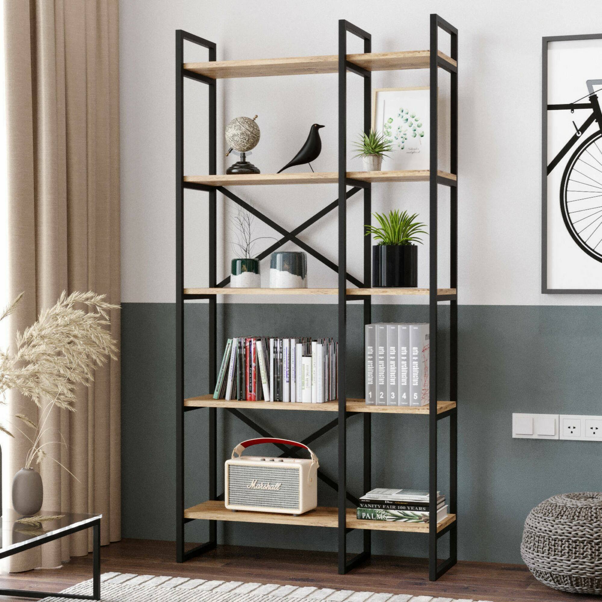 Libreria Isla, Scaffale da ufficio, Mobile portalibri, Biblioteca, 88x30h175 cm, Quercia