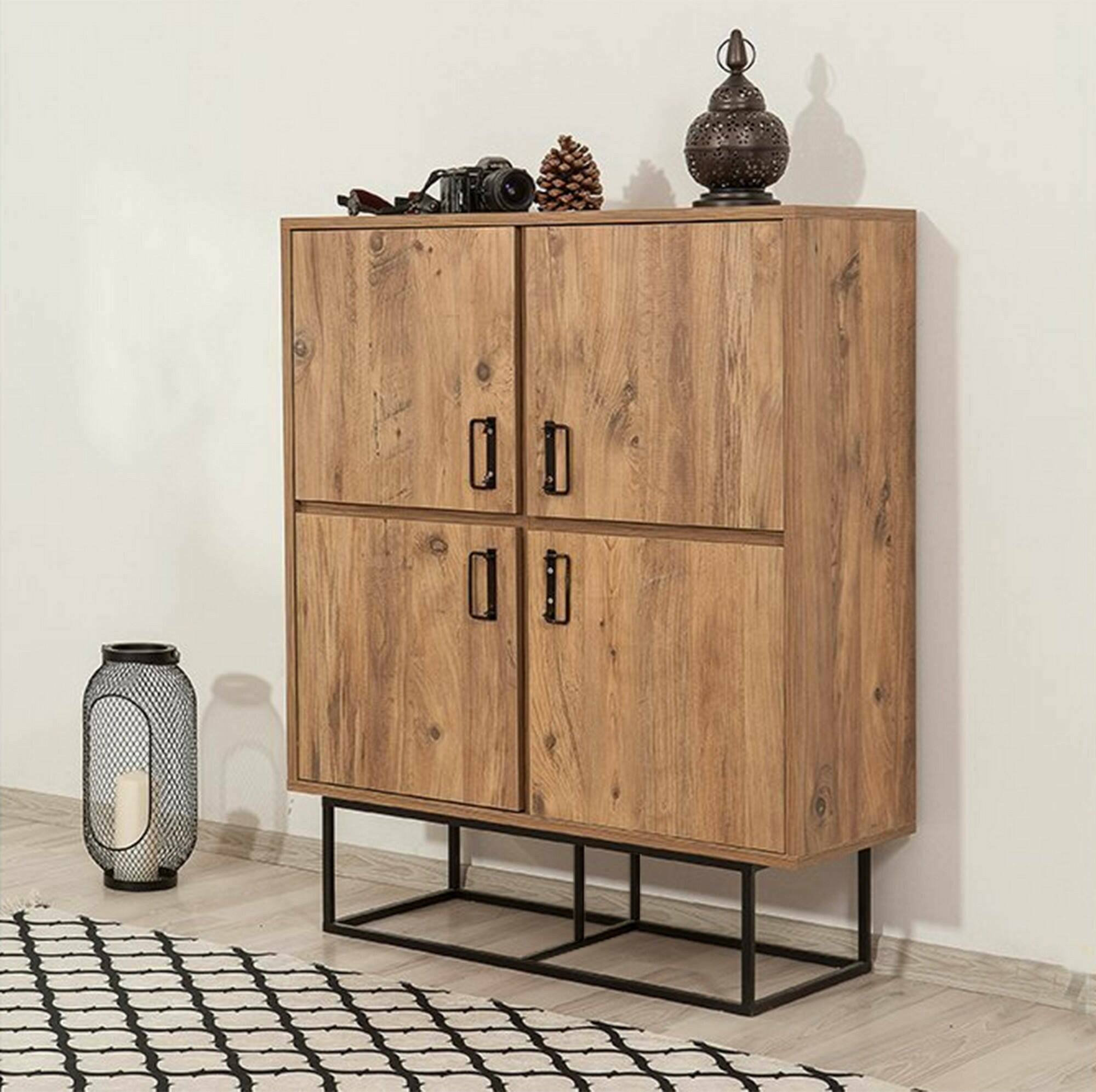 Credenza Katmandu, Buffet da soggiorno, Madia da salotto, Dispensa da cucina, 93x36h115 cm, Quercia e Nero