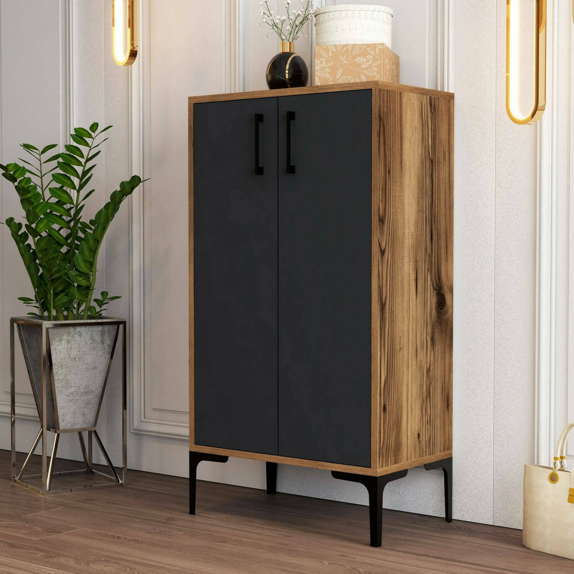 Scarpiera Axarix, Mobile portascarpe, Armadio da ingresso multiuso, Mobiletto per calzature, 60x35h111 cm, Noce e Antracite