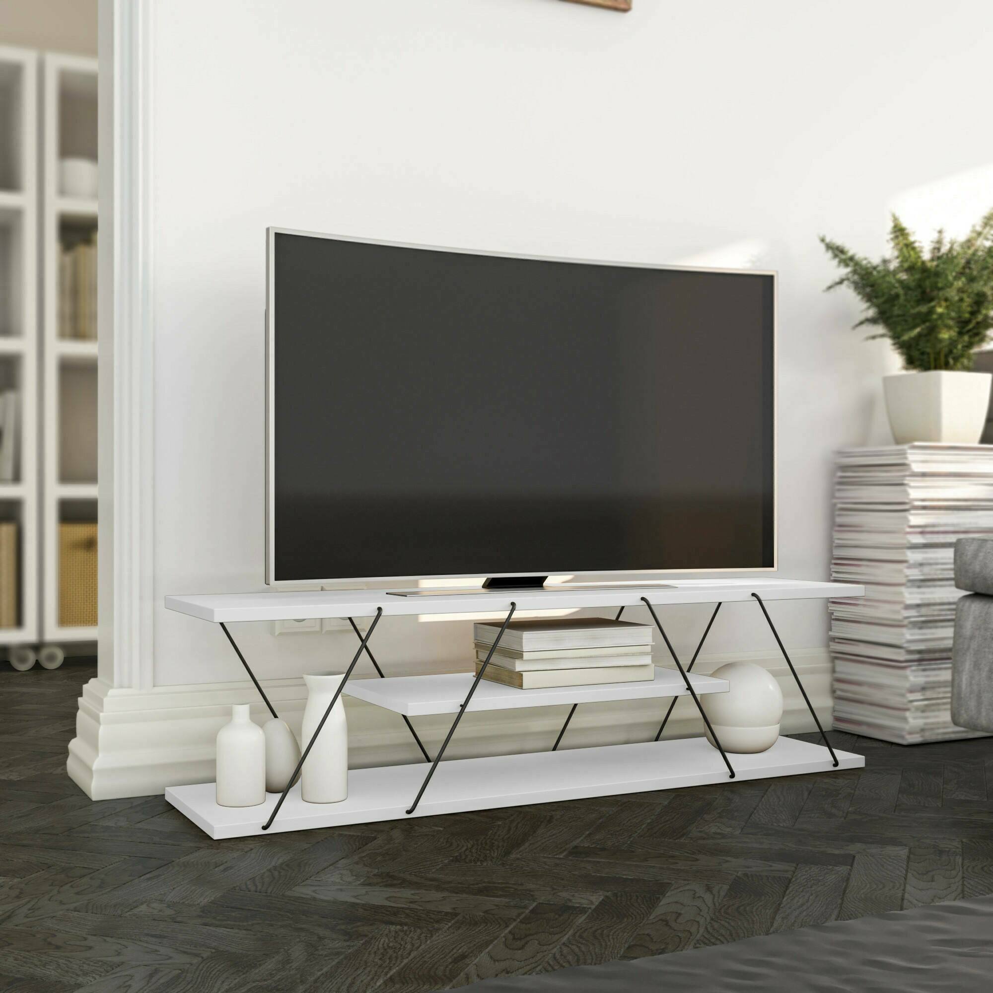 Mobile porta TV Desdemona, Credenza da soggiorno, Armadio basso per TV, Base parete attrezzata, 120x30h33 cm, Bianco e Nero