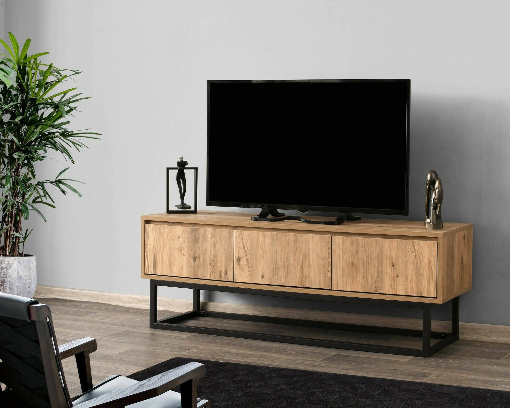 Mobile porta TV Ignazia, Credenza da soggiorno, Armadio basso per TV, Base parete attrezzata, 140x40h50 cm, Quercia e Nero