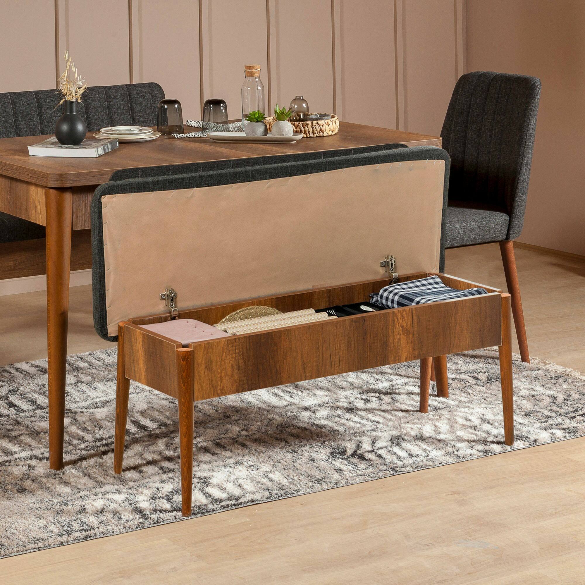 Panca Arielli, Panchina multiuso, Seduta per ospiti, Cassapanca multifunzione, 110x40h85 cm, Noce e Antracite