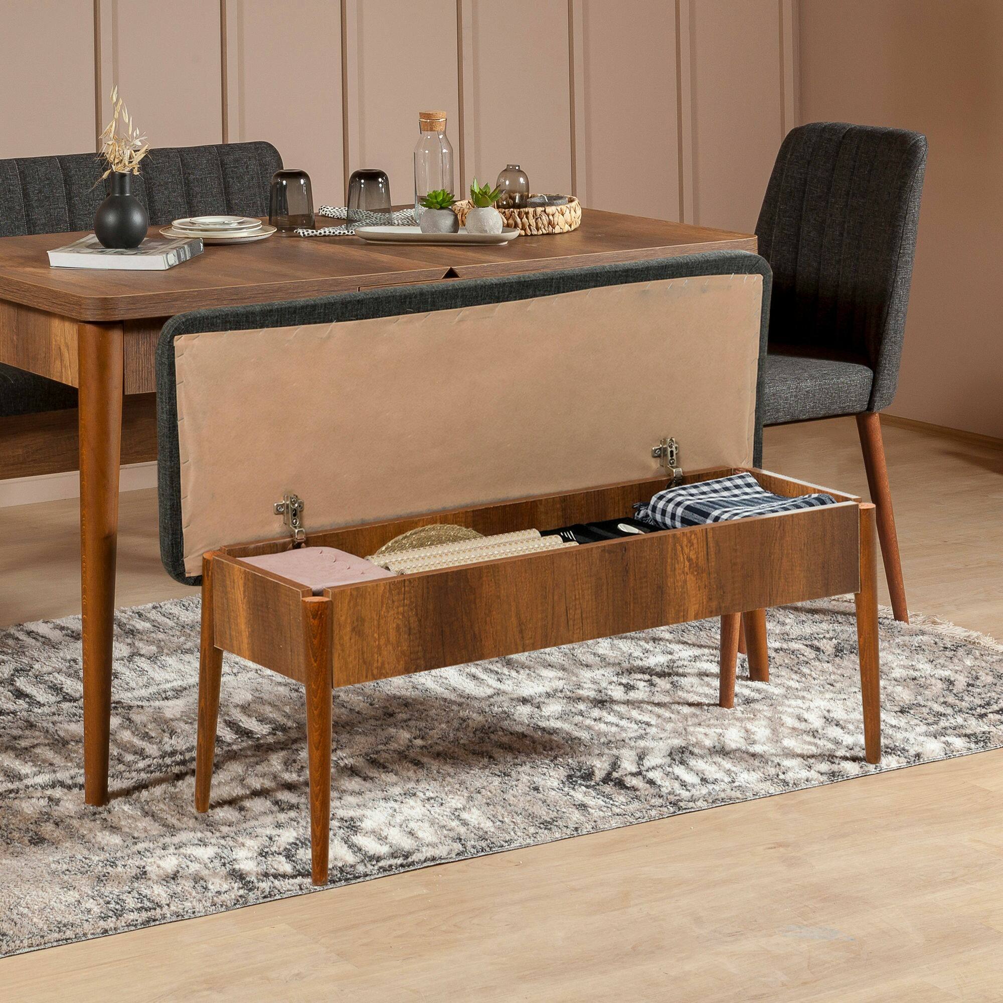 Panca Arielli, Panchina multiuso, Seduta per ospiti, Cassapanca multifunzione, 110x40h48 cm, Noce e Antracite