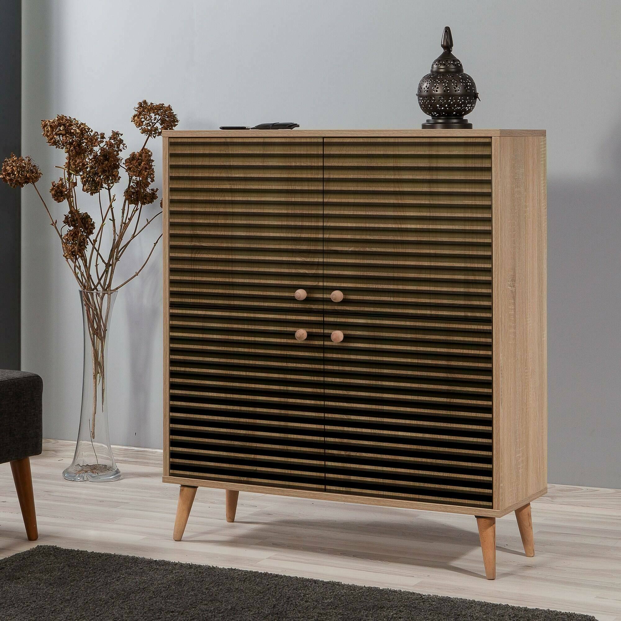 Credenza Agyemang, Buffet da soggiorno, Madia da salotto, Dispensa da cucina, 95x36h111 cm, Quercia