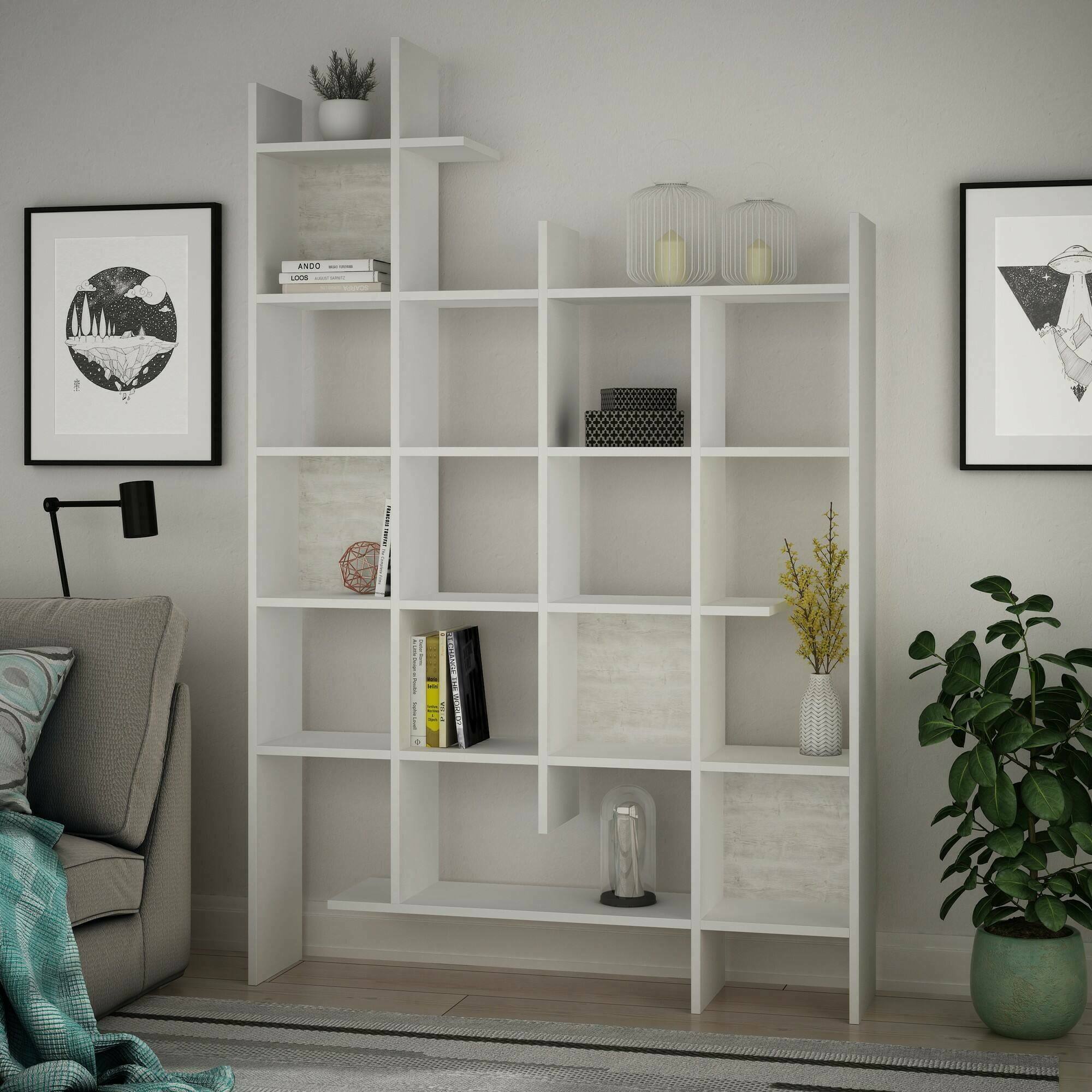 Libreria Achela, Scaffale da ufficio, Mobile portalibri, Biblioteca, 122x26h188 cm, Bianco