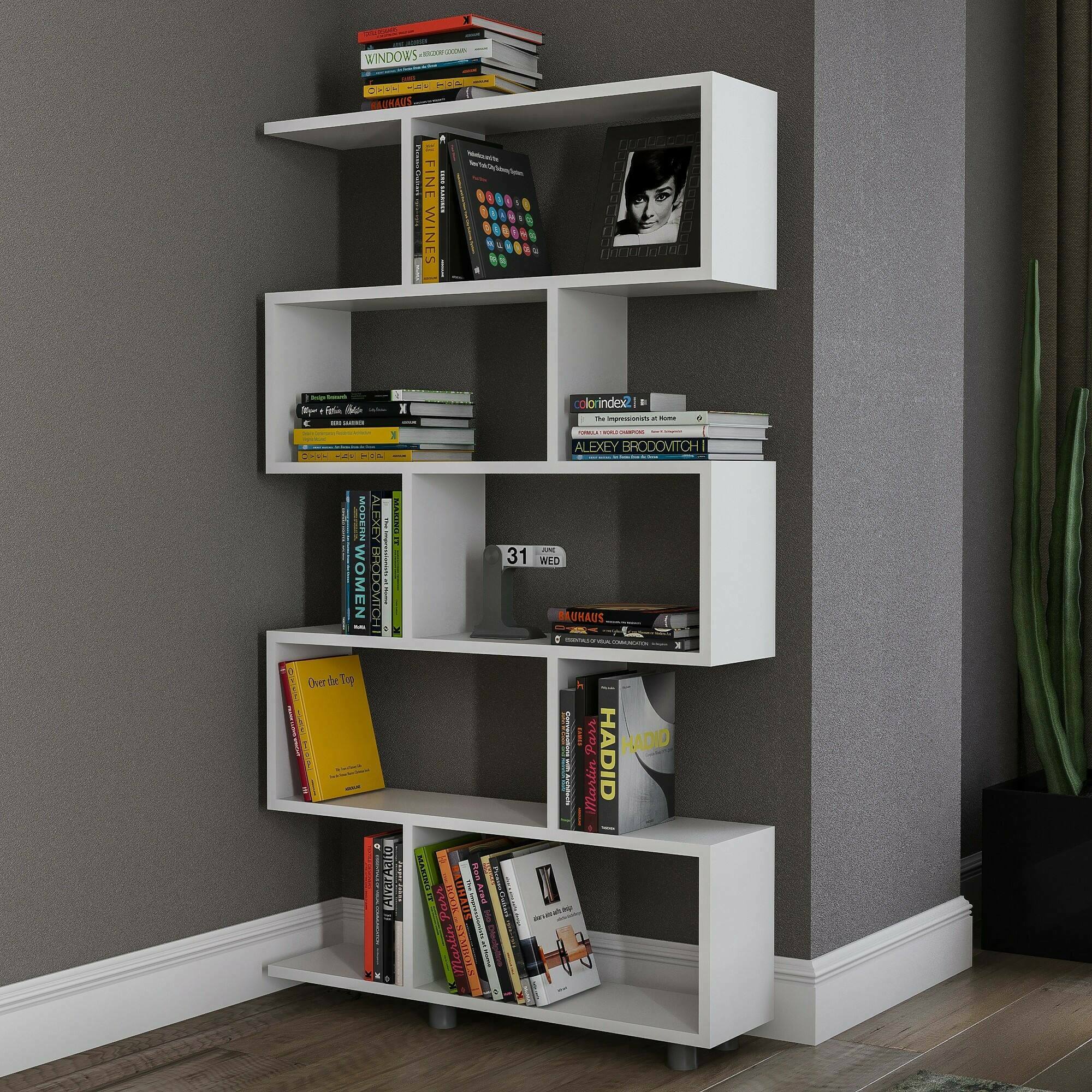 Libreria Severa, Scaffale da ufficio, Mobile portalibri, Biblioteca, 90x20h156 cm, Bianco
